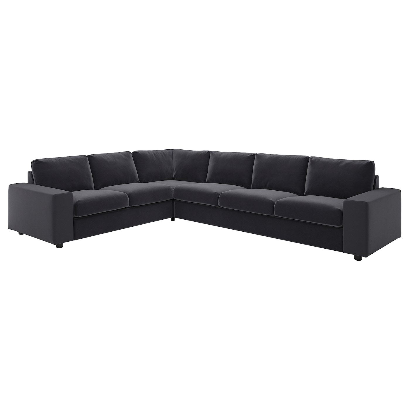 IKEA VIMLE sofa narożna 5-osobowa, z szerokimi podłokietnikami/Djuparp ciemnoszary, Wysokość z poduchami oparcia: 83 cm