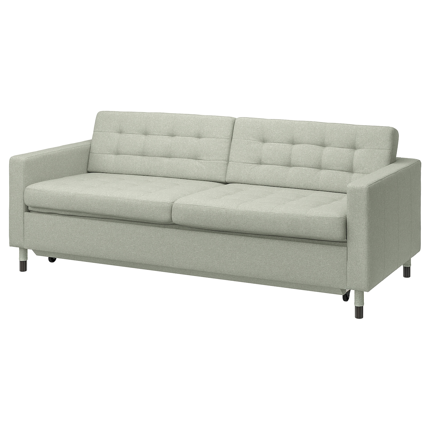 IKEA LANDSKRONA sofa 3-osobowa, rozkładana, Gunnared jasnozielony/drewno/czarny, Wysokość podłokietnika: 67 cm