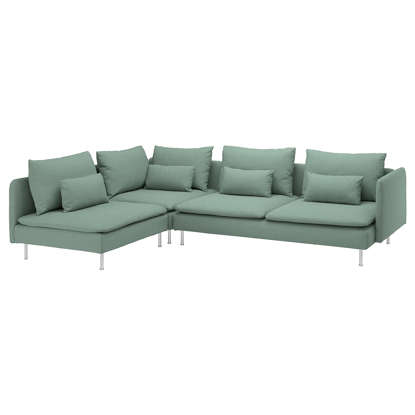 IKEA SÖDERHAMN sofa narożna 4-osobowa, z otwartym końcem/Tallmyra jasnozielony, Wysokość z poduchami oparcia: 83 cm