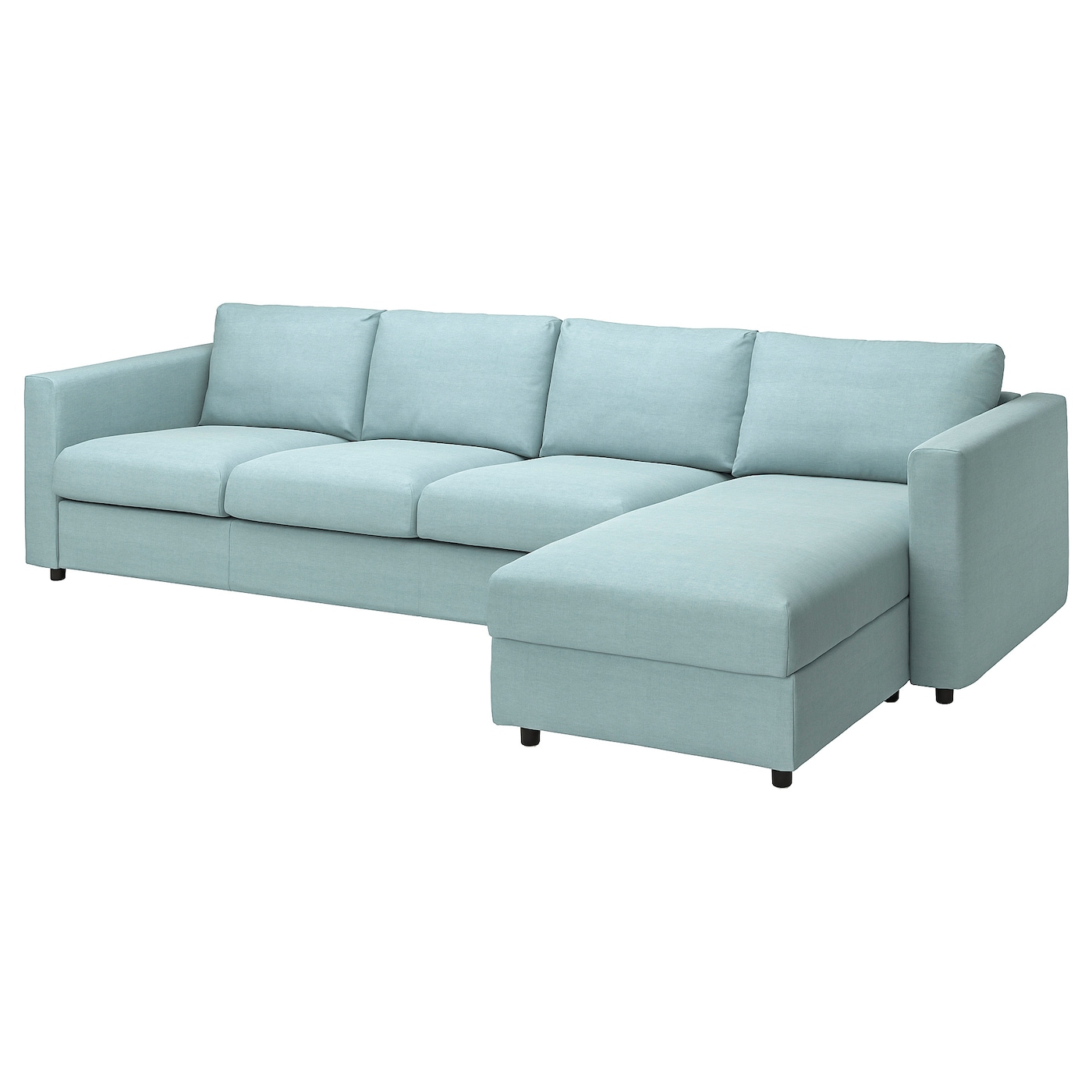 IKEA VIMLE sofa 4-osobowa z szezlongiem, Saxemara jasnoniebieski, Wysokość z poduchami oparcia: 83 cm