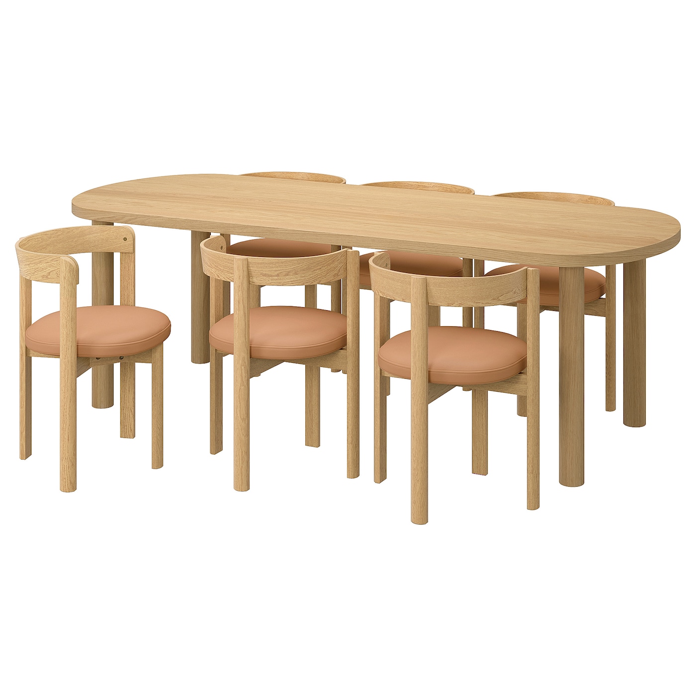 IKEA STOCKHOLM 2025 / STOCKHOLM 2025 stół i 6 krzeseł, okl dęb/dąb skóra, 230x90 cm