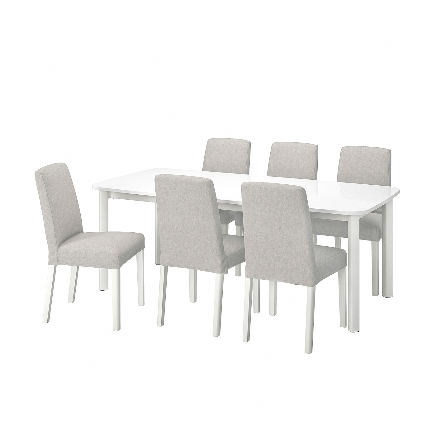 IKEA STRANDTORP / BERGMUND stół i 6 krzeseł, biały/Orsta jasnoszary, 150/205/260 cm