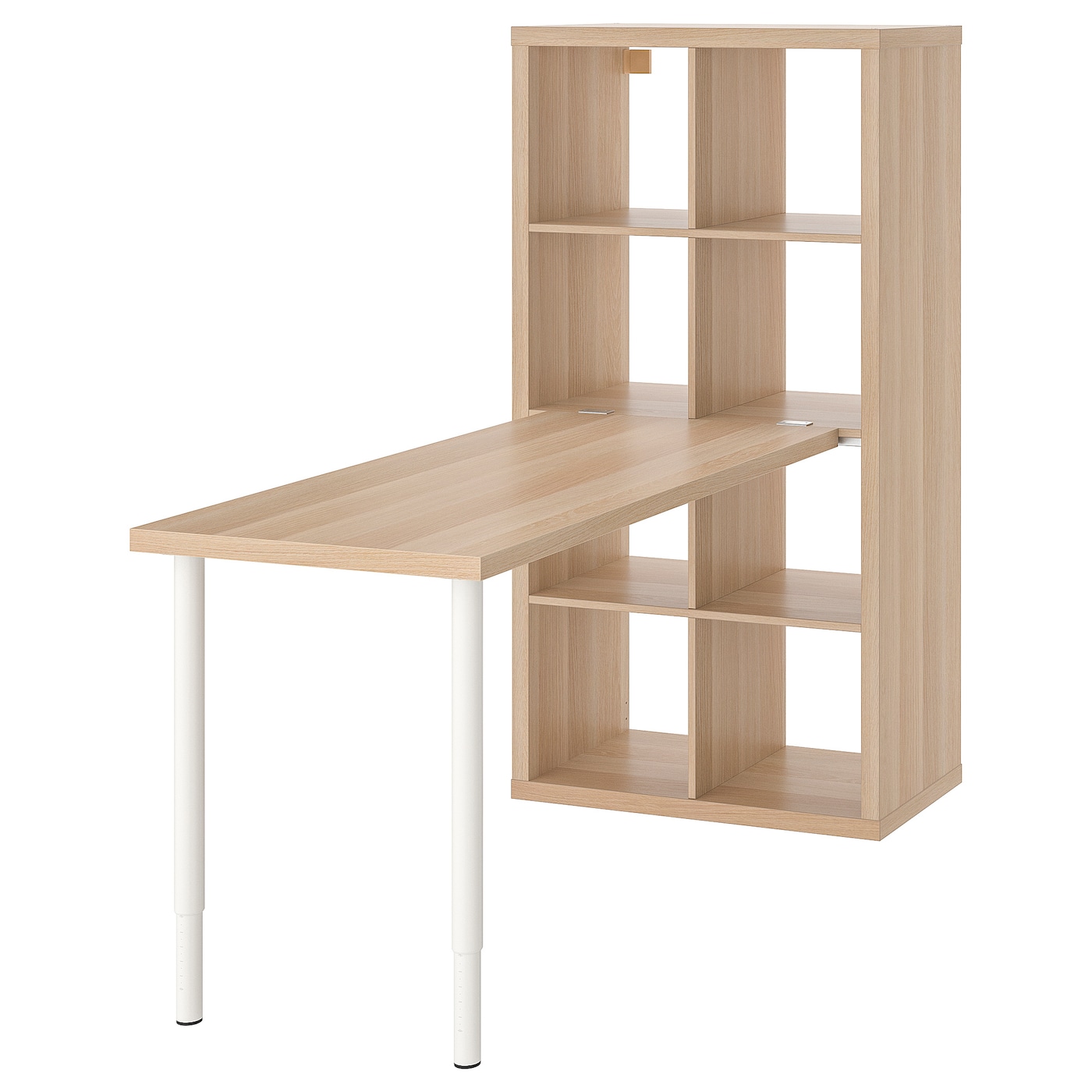 IKEA KALLAX / LAGKAPTEN biurko, biały/imitacja dębu bejcowanego na biało, 77x159x147 cm