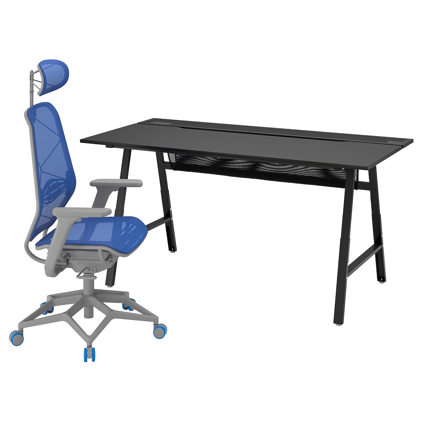 IKEA UTESPELARE / STYRSPEL biurko gamingowe i krzesło, czarny niebieski/jasnoszary