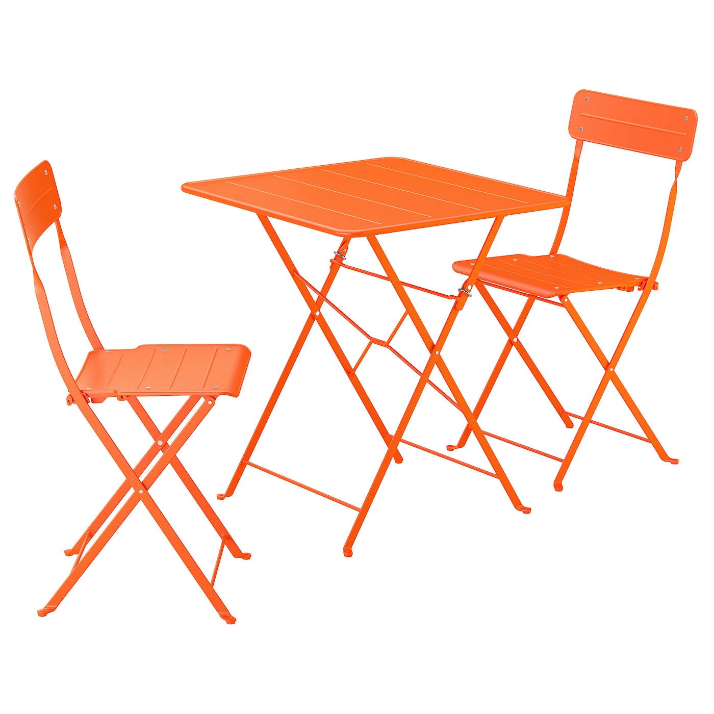 IKEA SUNDSÖ stół i 2 składane krzesła, zewnętrzne jaskrawopomarańczowy/jaskrawopomarańczowy, 65x65 cm