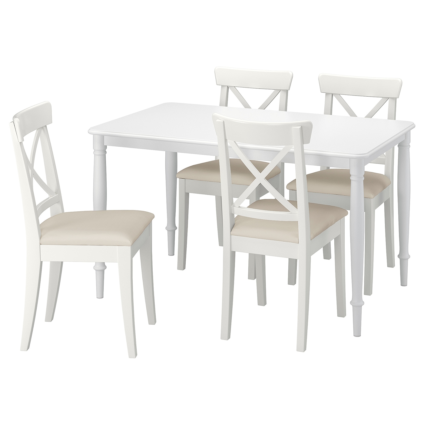 IKEA DANDERYD / INGOLF stół i 4 krzesła, biały/Hallarp beżowy, 130 cm
