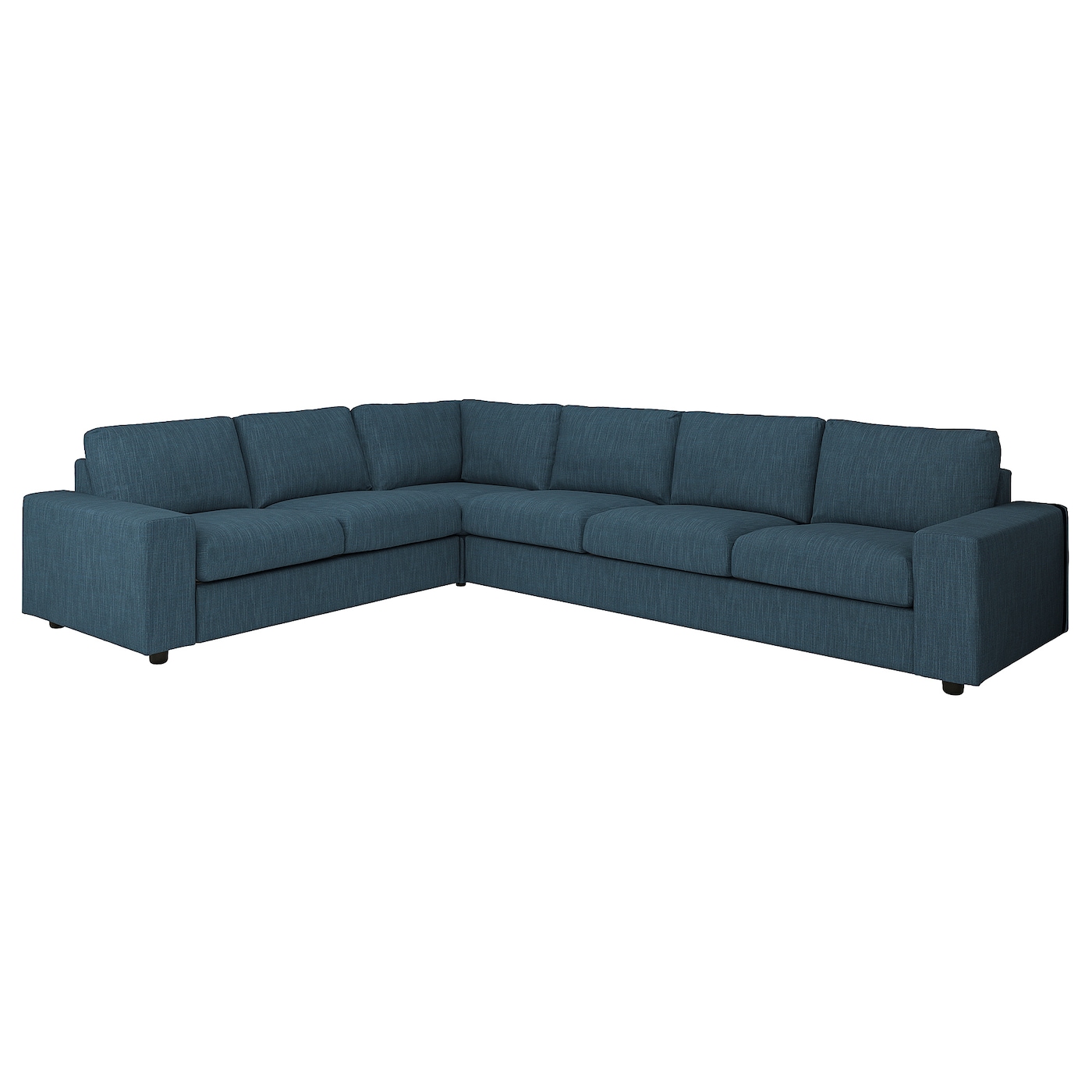 IKEA VIMLE sofa narożna 5-osobowa, z szerokimi podłokietnikami/Hillared granatowy, Wysokość z poduchami oparcia: 83 cm