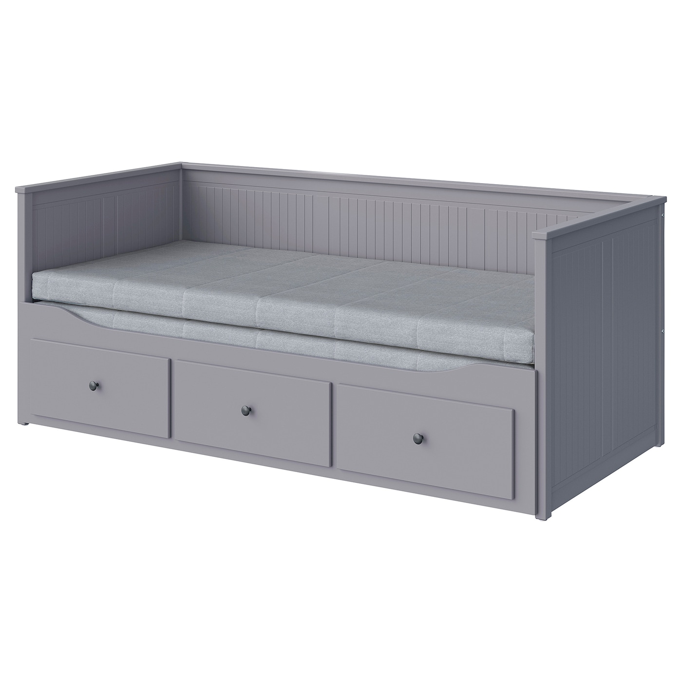 IKEA HEMNES Leżanka z 3 szufladami, 2 materace, szary, 80x200 cm