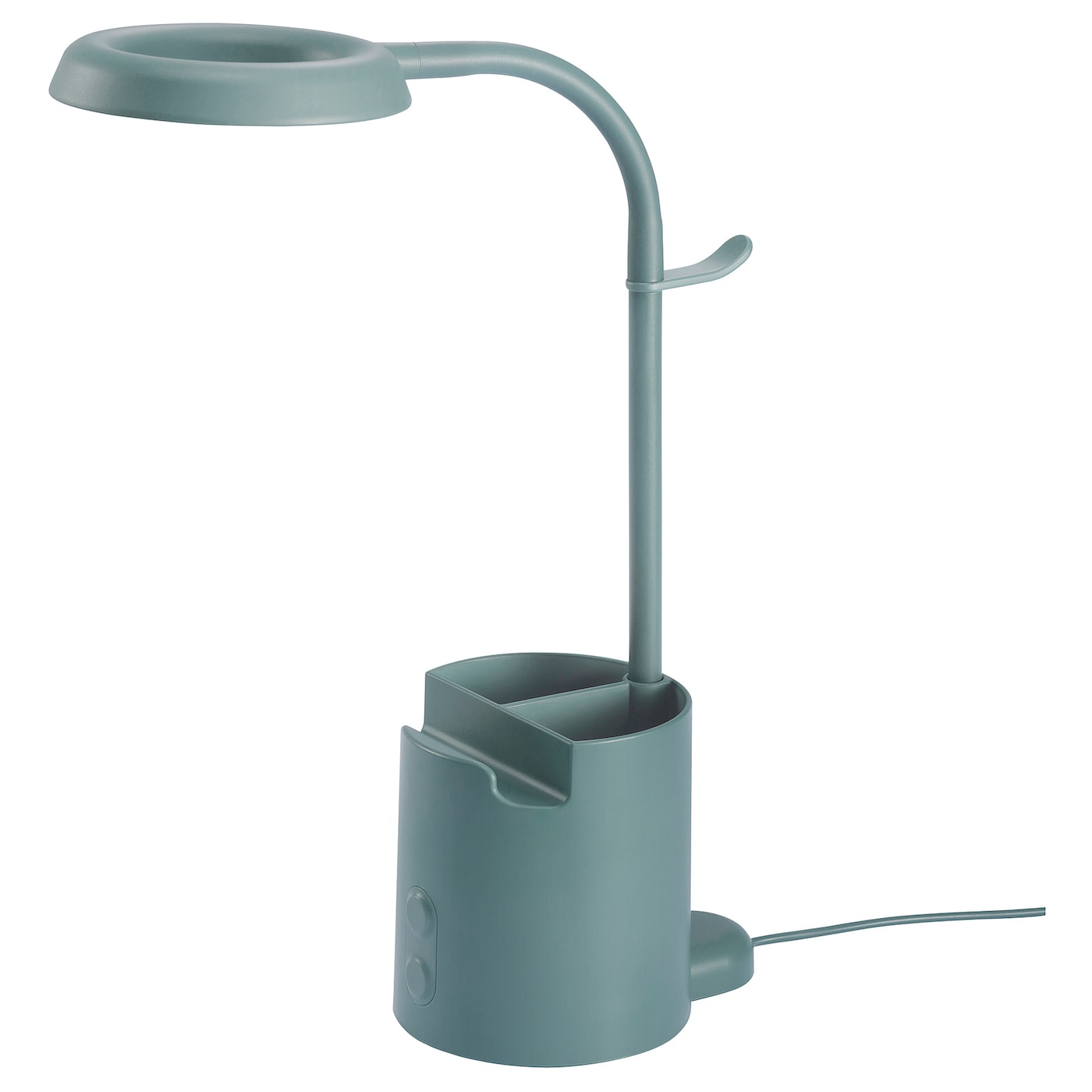 IKEA BRUNBÅGE lampa biurkowa LED, z pojemnikiem można przyciemniać/turkusowy, Szacunkowa żywotność: 25000 godz.