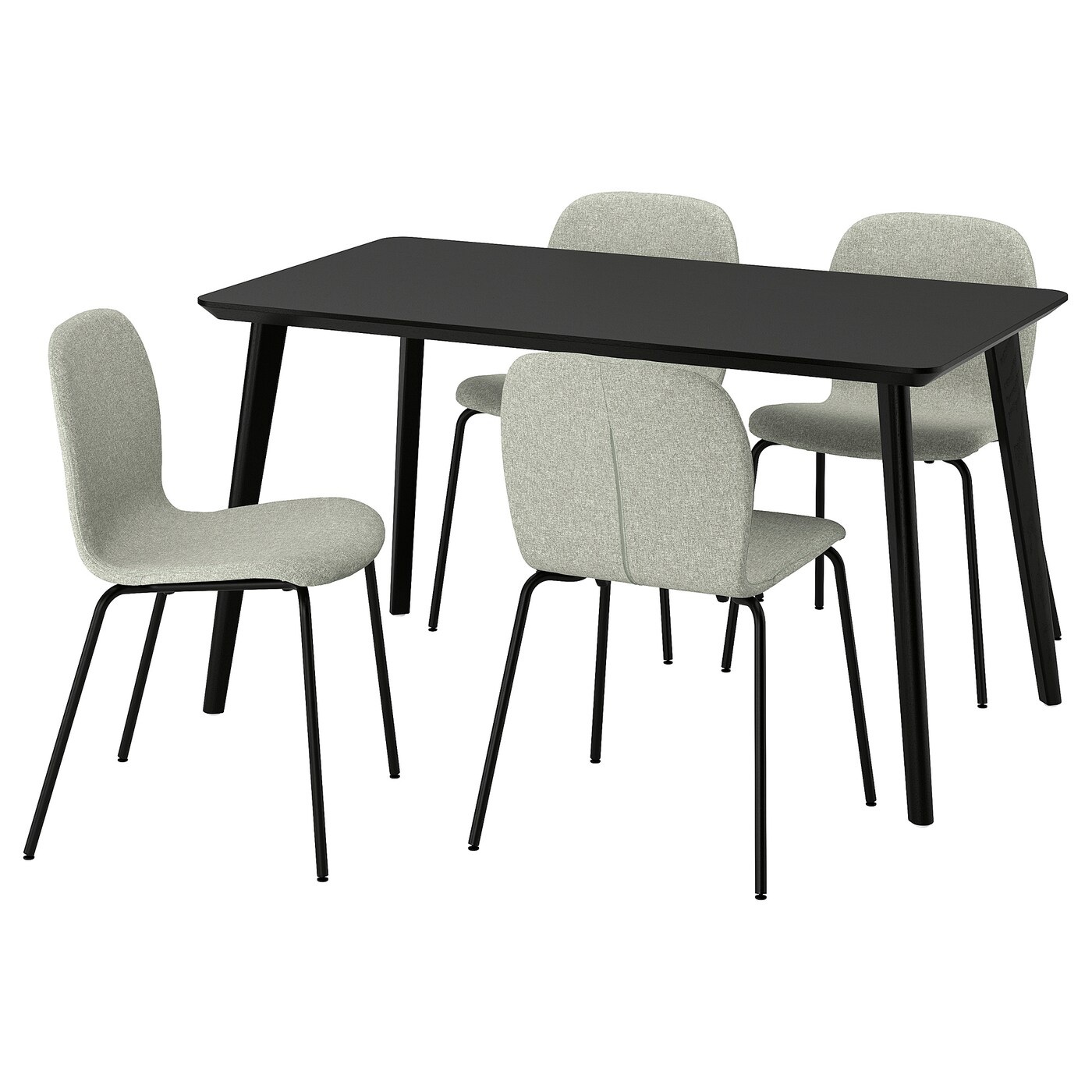 IKEA LISABO / KARLPETTER stół i 4 krzesła, czarny/Gunnared jasnozielony czarny, 140x78 cm