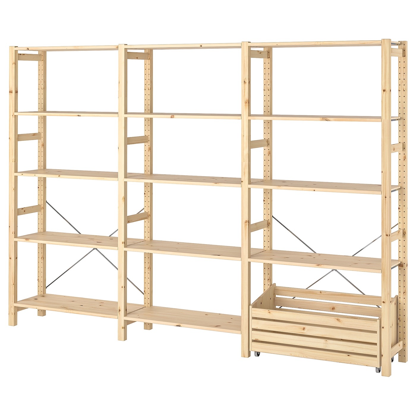 IKEA IVAR regał z pojemnikiem, sosna, 259x30x179 cm
