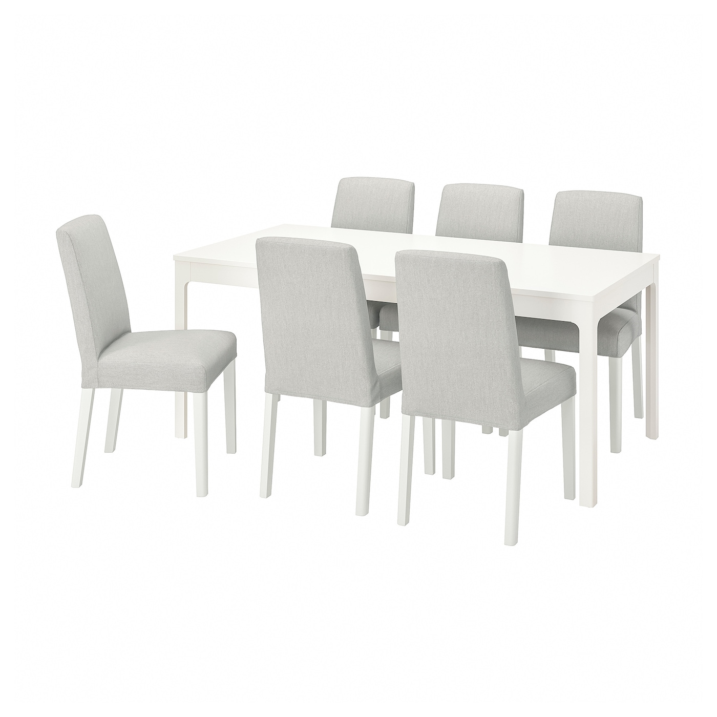 IKEA EKEDALEN / BERGMUND stół i 6 krzeseł, biały/Orrsta jasnoszary/biały, 180/240 cm
