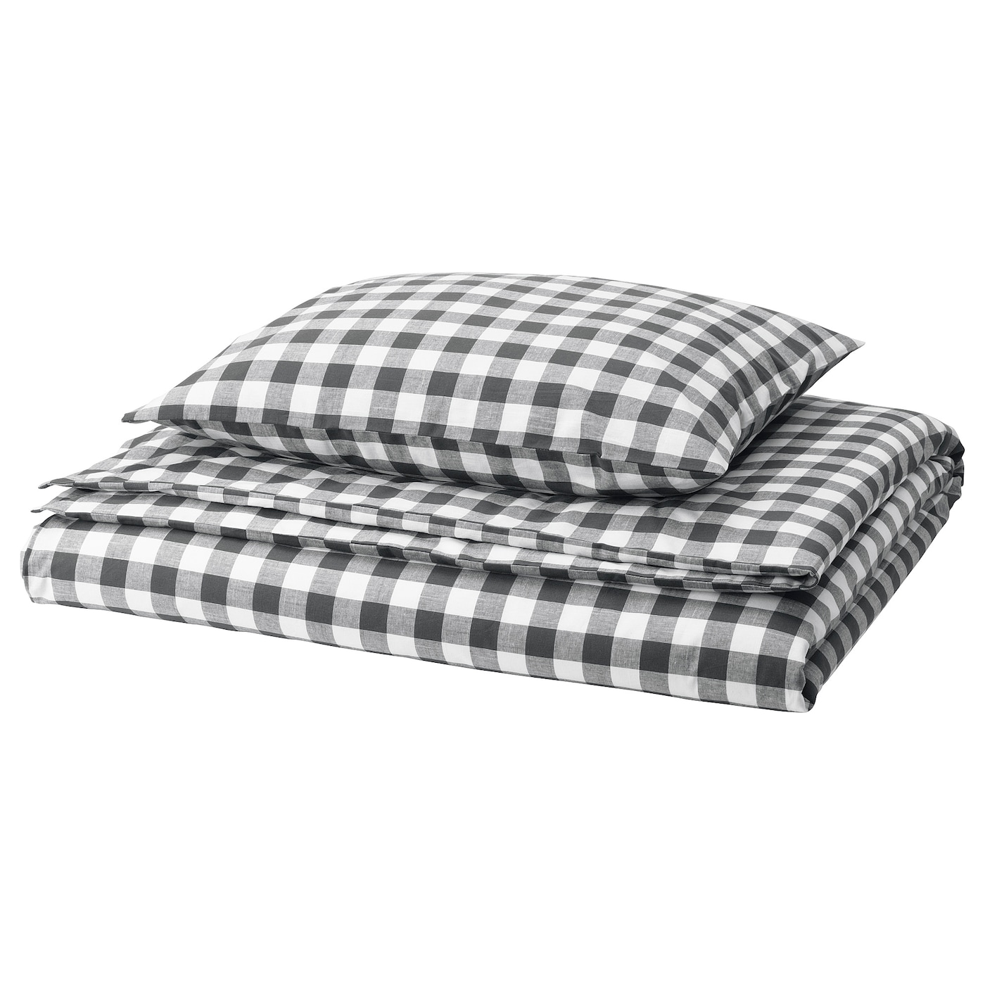 IKEA EKTANDVINGE poszwa na kołdrę i poszewka, antracyt biały/w kratkę, 150x200/50x60 cm
