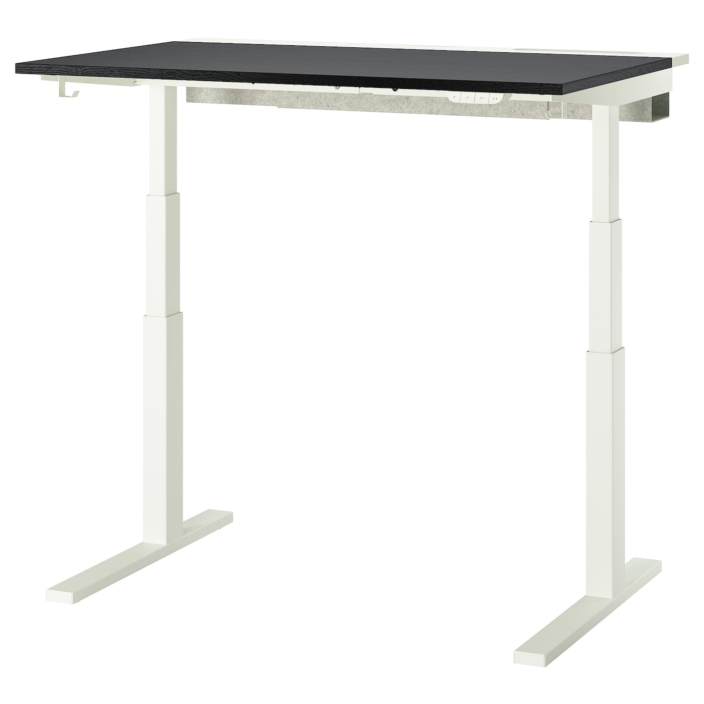 IKEA MITTZON biurko z regulacją wysokości, elektryczny okl jesionowa bejcowana na czarno/biały, 120x80 cm