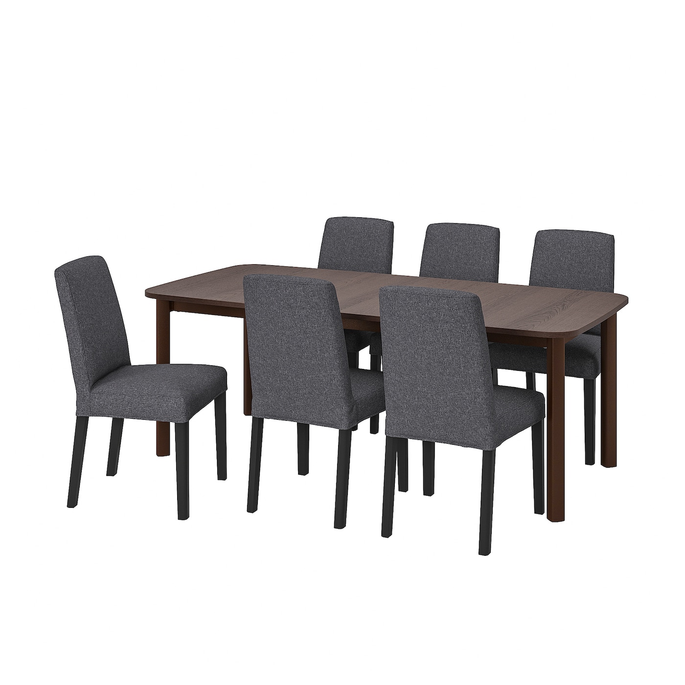 IKEA STRANDTORP / BERGMUND stół i 6 krzeseł, brązowy/Gunnared średni szary, 150/205/260 cm