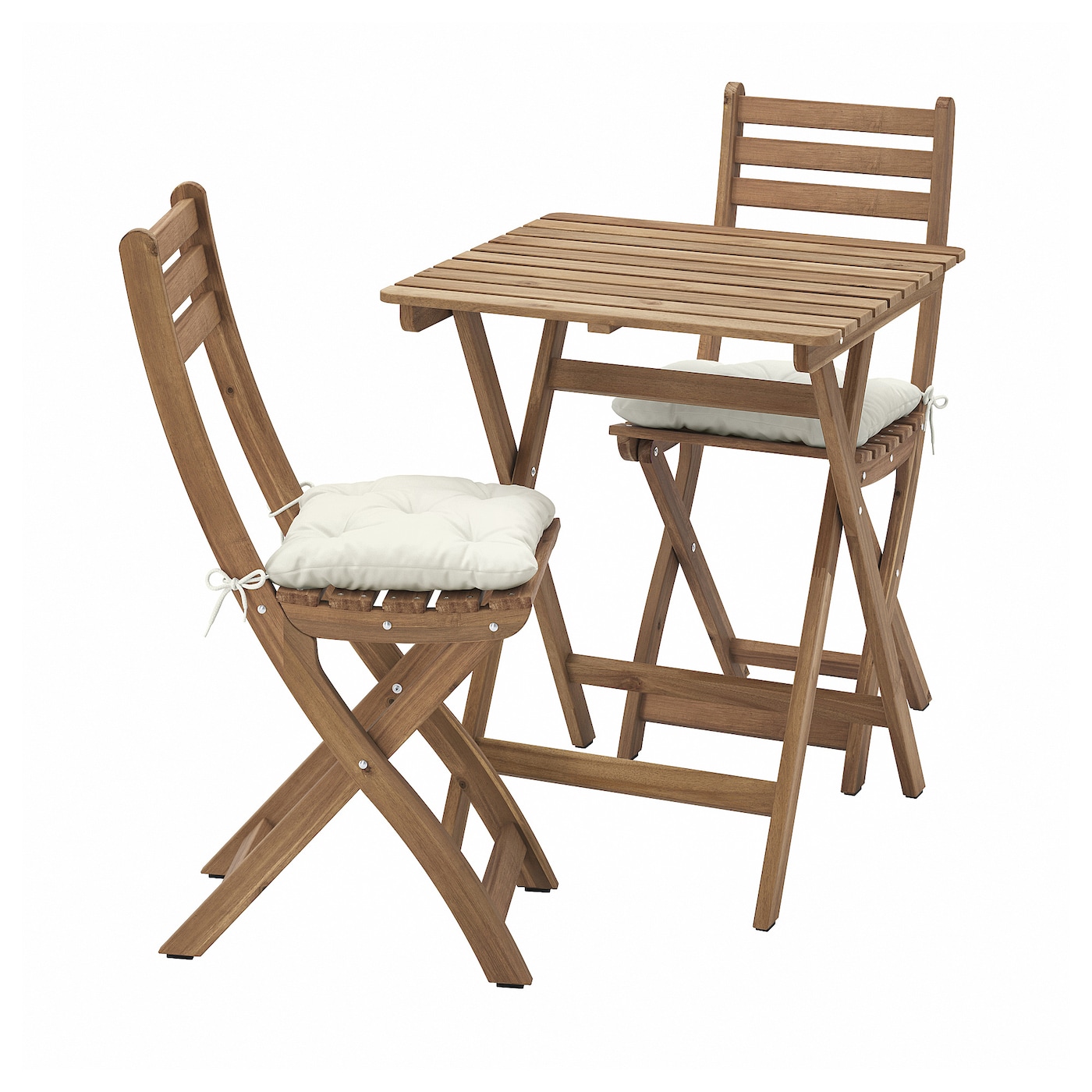 IKEA ASKHOLMEN stół+2 składane krzesła, na zewątrz, Askholmen ciemnobrązowy/Kuddarna jasny szarobeżowy, 60x62 cm