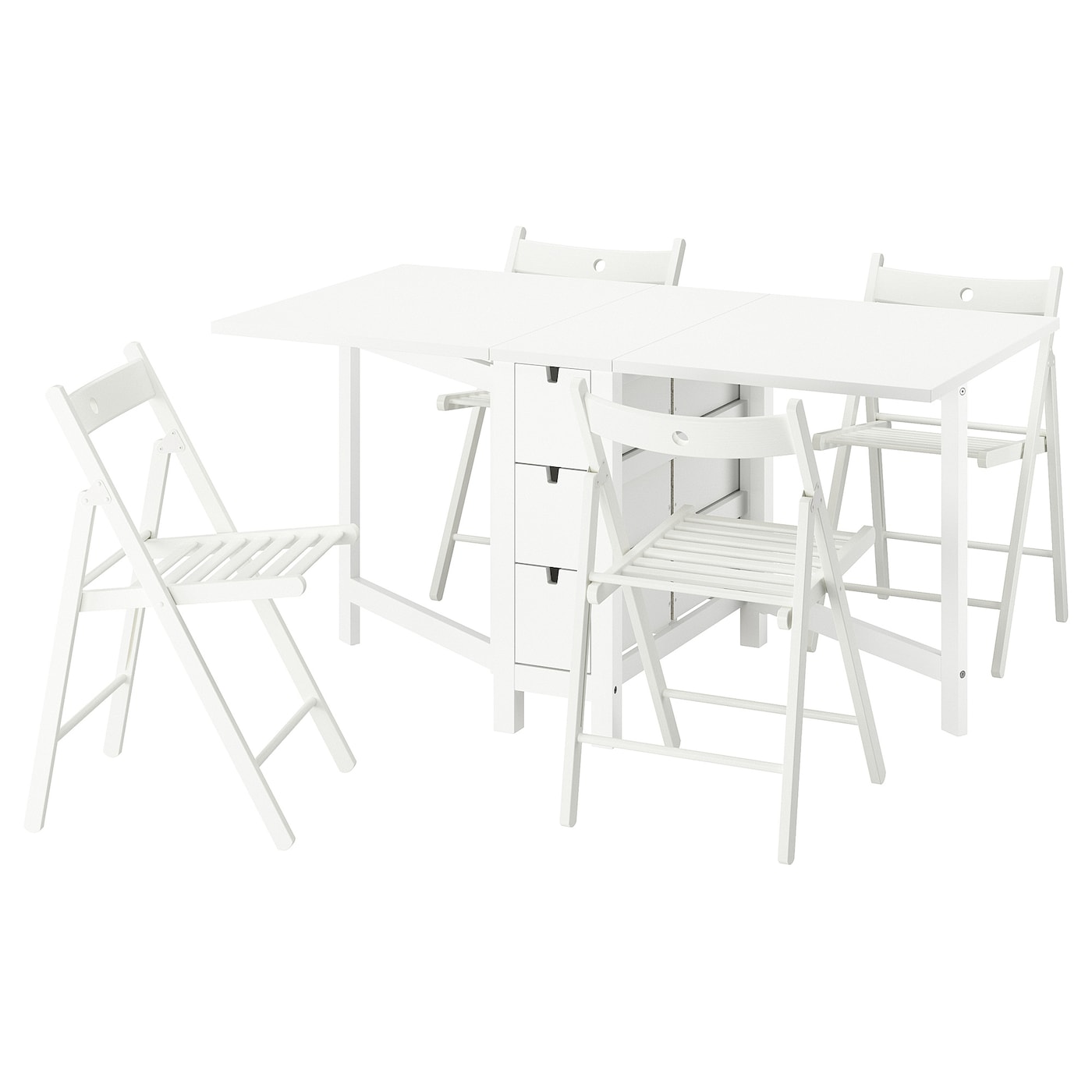 IKEA NORDEN / FRÖSVI stół i 4 krzesła, biały/biały, 26/89/152 cm