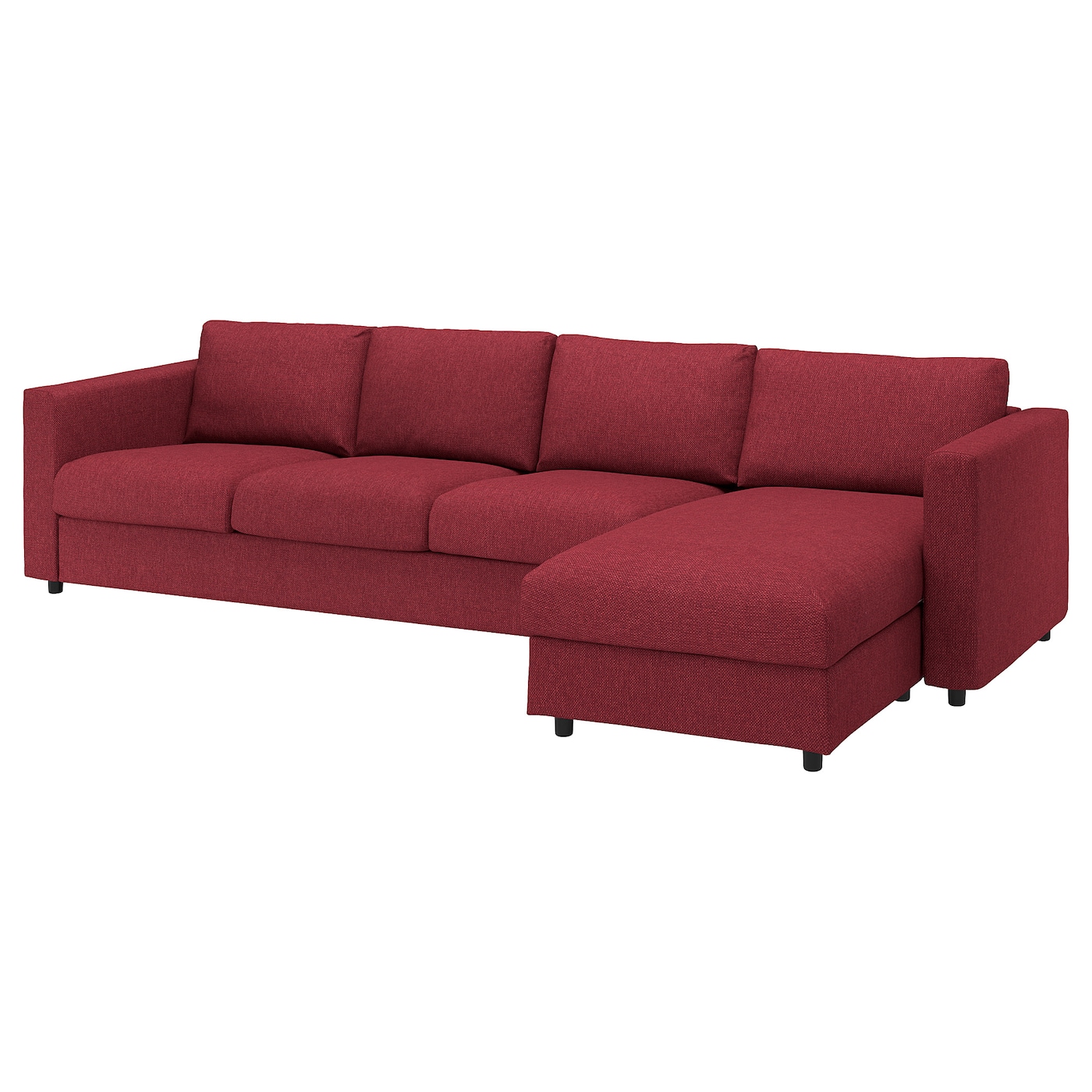 IKEA VIMLE sofa 4-osobowa, z szezlongiem/Lejde czerwony/brązowy, Wysokość z poduchami oparcia: 83 cm