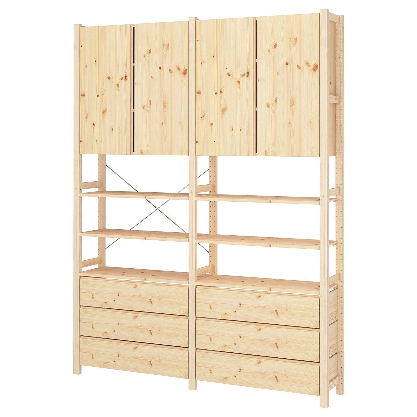 IKEA IVAR regał z szafkami/szufladami, sosna, 174x30x226 cm