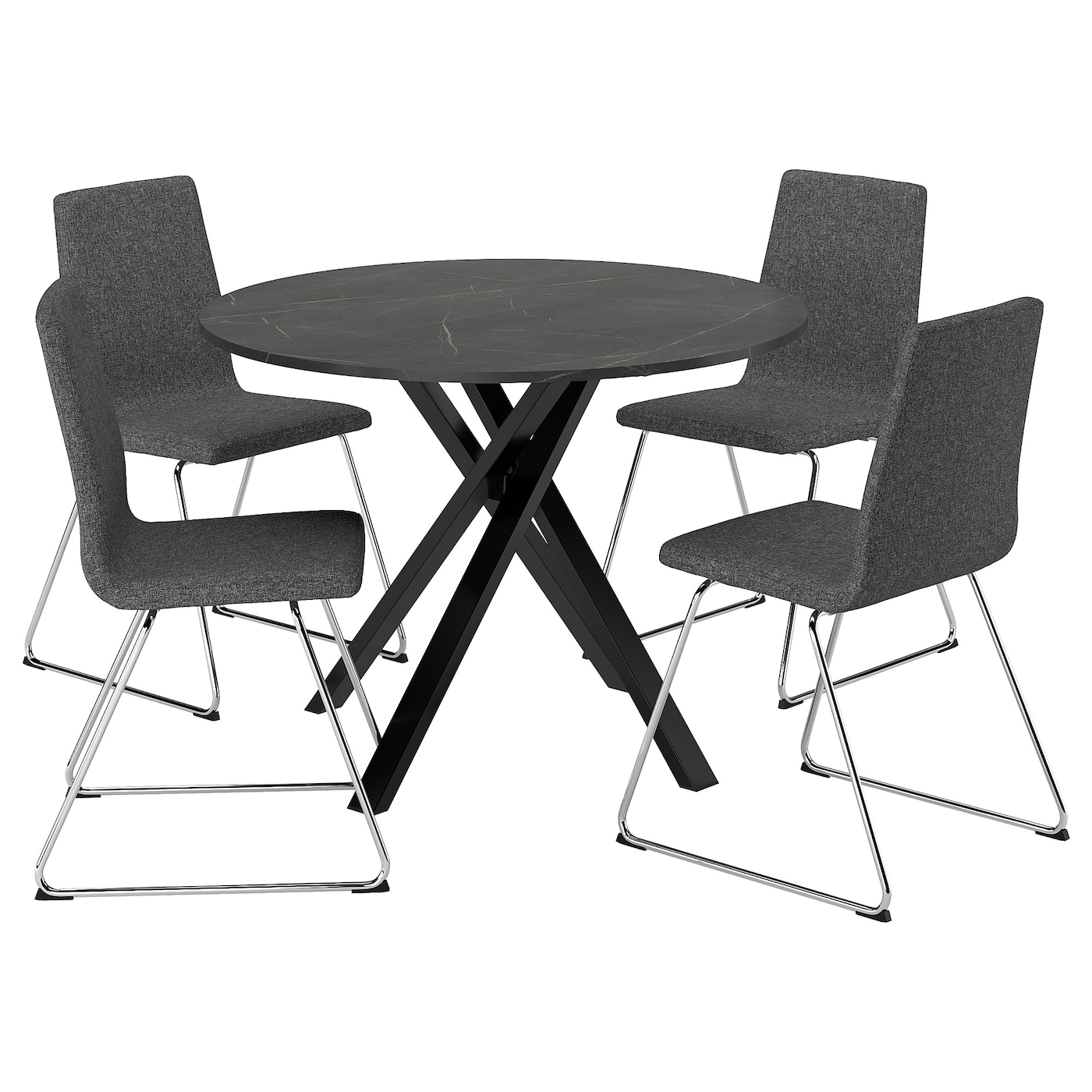IKEA MARIEDAMM / LILLÅNÄS stół i 4 krzesła, czarny imitacja marmuru/Gunnared ciemnoszary chrom, 105 cm