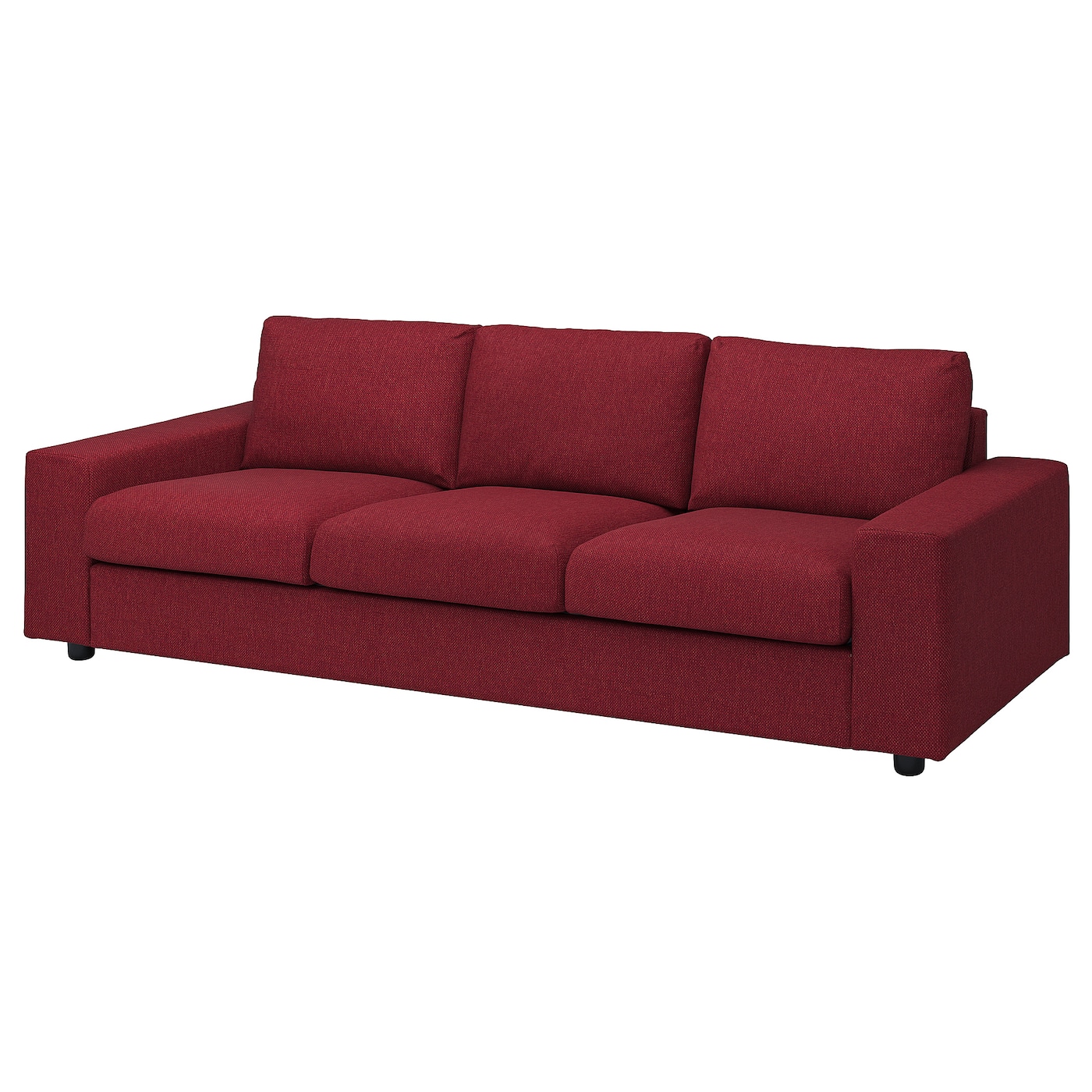 IKEA VIMLE sofa 3-osobowa, z szerokimi podłokietnikami/Lejde czerwony/brązowy, Wysokość z poduchami oparcia: 83 cm