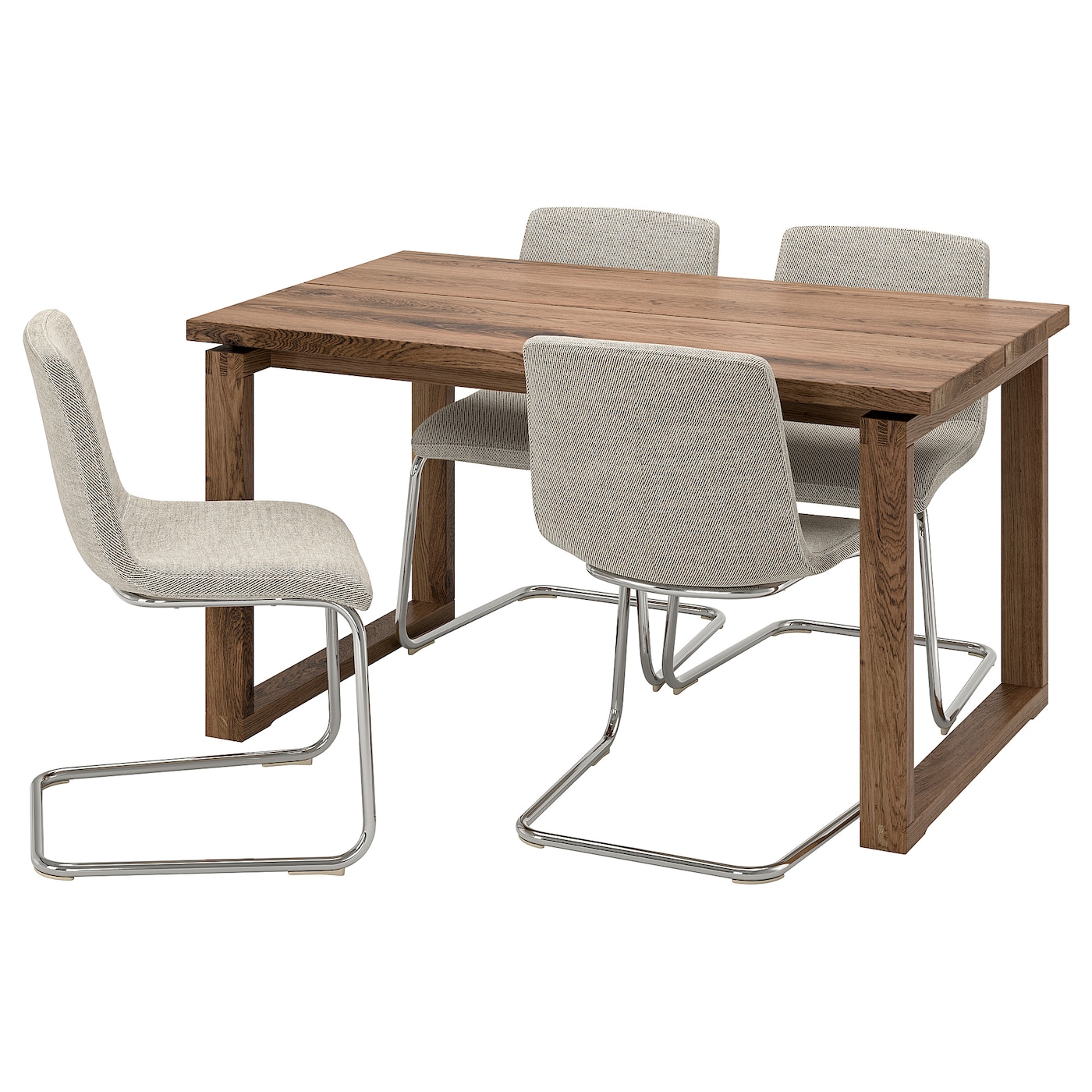 IKEA MÖRBYLÅNGA / LUSTEBO stół i 4 krzesła, okl dęb brązowa bejca/Viarp beż/brąz, 140 cm