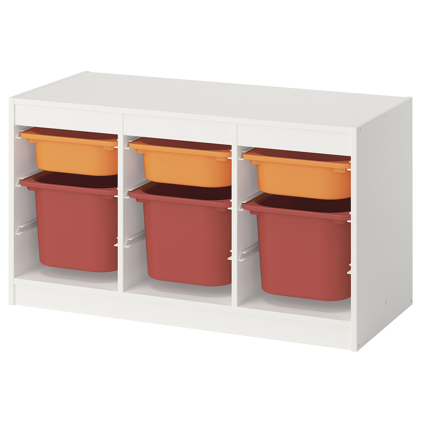 IKEA TROFAST regał z pojemnikami, biały jasnopomarańczowy/czerwony, 99x44x56 cm