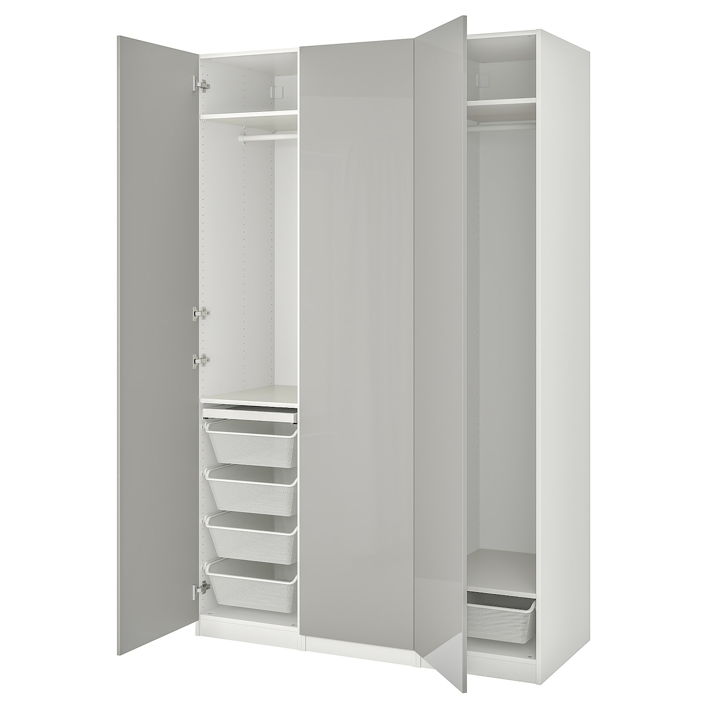 IKEA PAX / FARDAL kombinacja szafy, biały/wysoki połysk jasnoszary, 150x60x236 cm