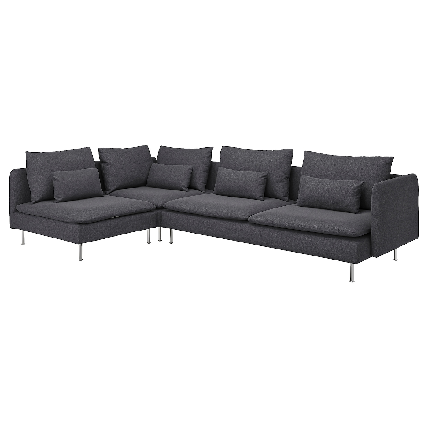 IKEA SÖDERHAMN sofa narożna 4-osobowa, z otwartym końcem/Gunnared średnioszary, Wysokość z poduchami oparcia: 83 cm