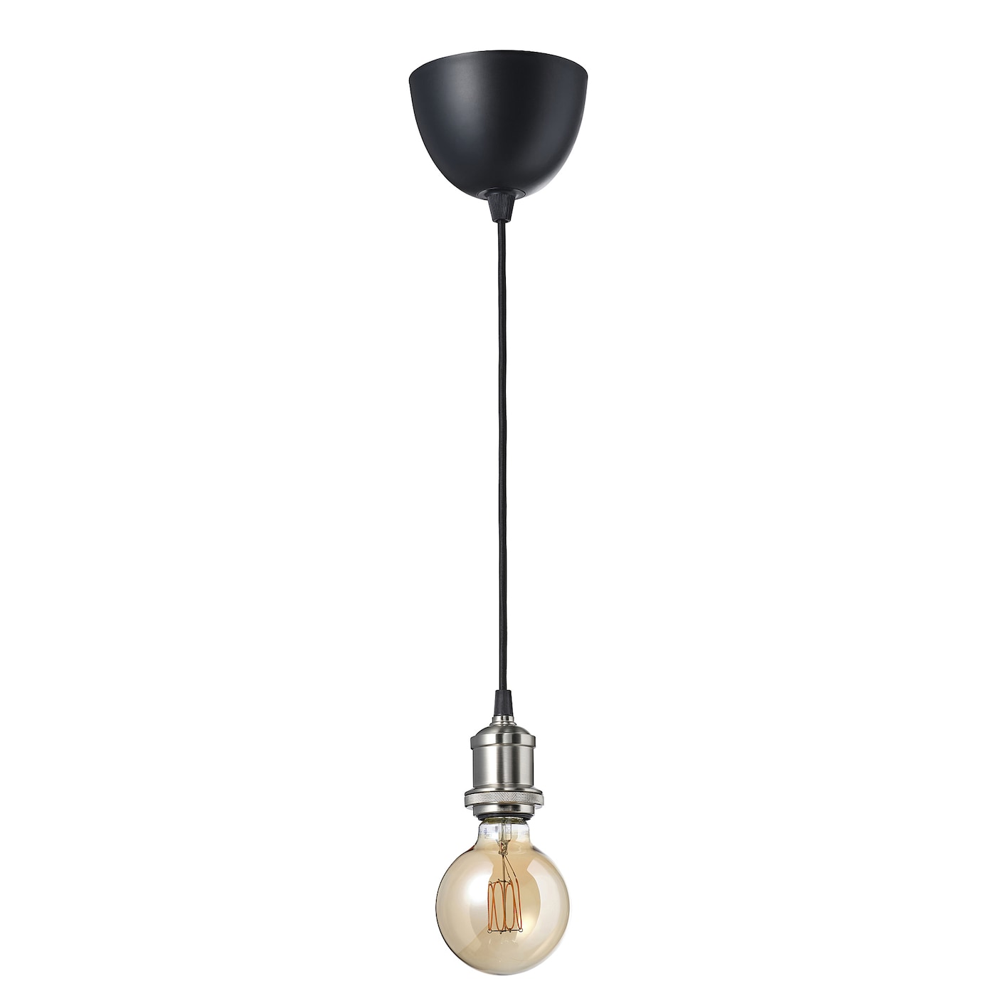 IKEA JÄLLBY / MOLNART lampa wisząca z żarówką, tkanina niklowano/kula brązowe szkło przezroczyste, Średnica: 95 mm