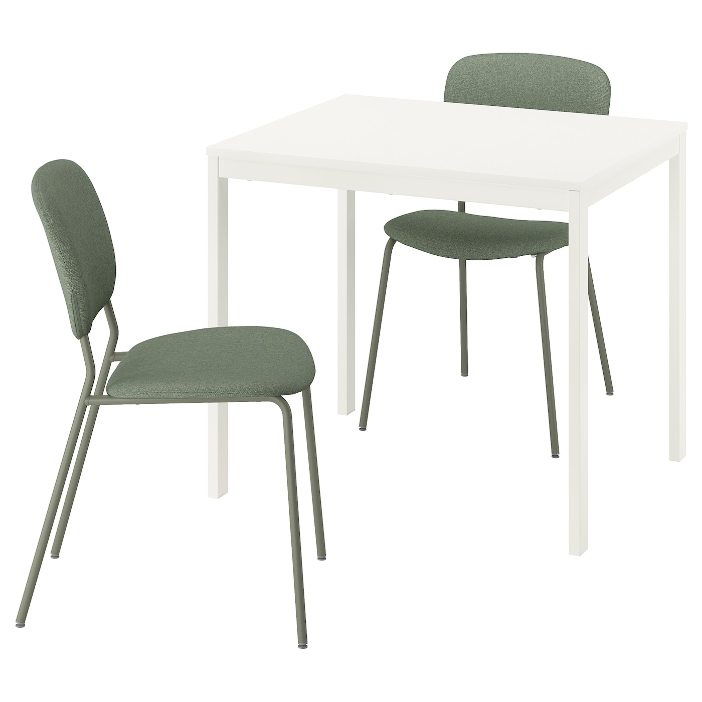 IKEA VIHALS / VIHALS stół i 2 krzesła, biały/zielony Tibbleby szarozielony, 84/120x74 cm