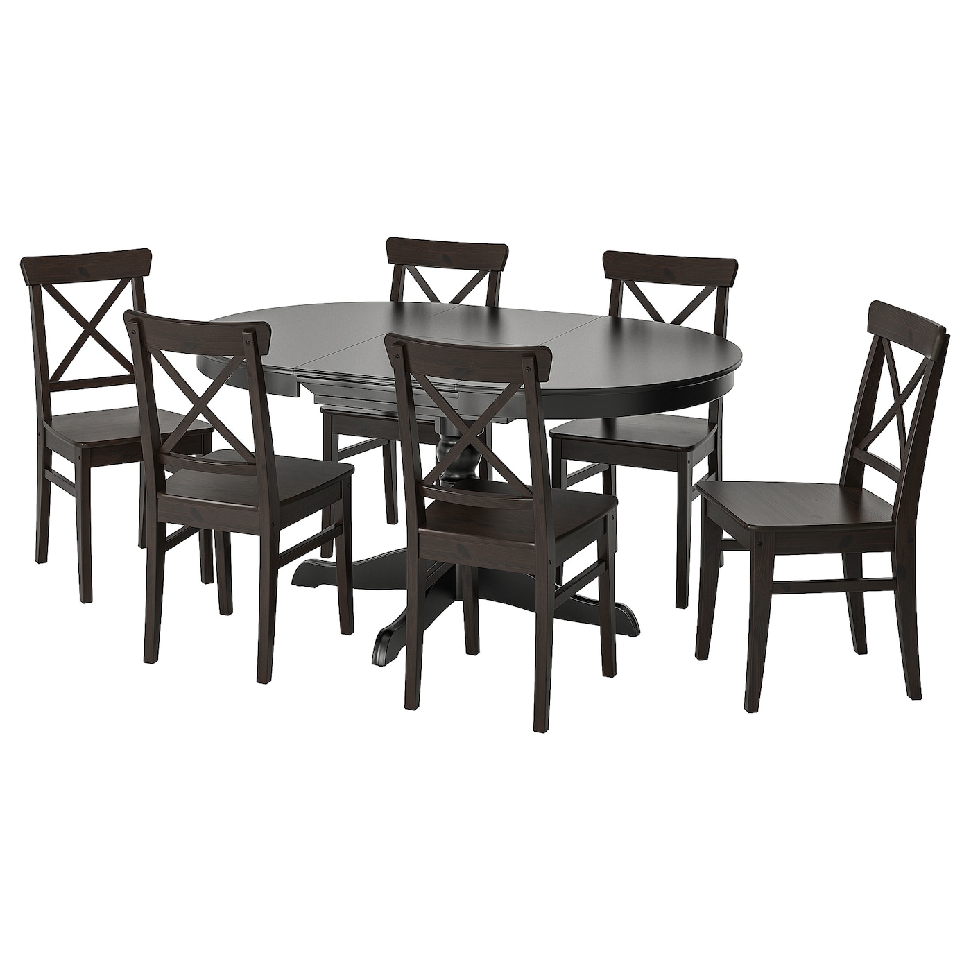 IKEA INGATORP / INGOLF stół i 6 krzeseł, czarny/brązowoczarny, 110/155 cm