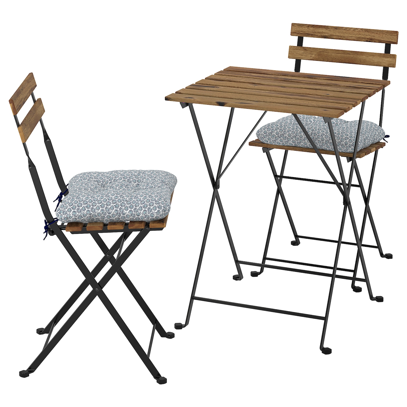 IKEA TÄRNÖ stół+2 krzesła, na zewnątrz, Tärnö czarny/jasnobrązowa bejca/Klösan niebieski, Długość stołu: 55 cm