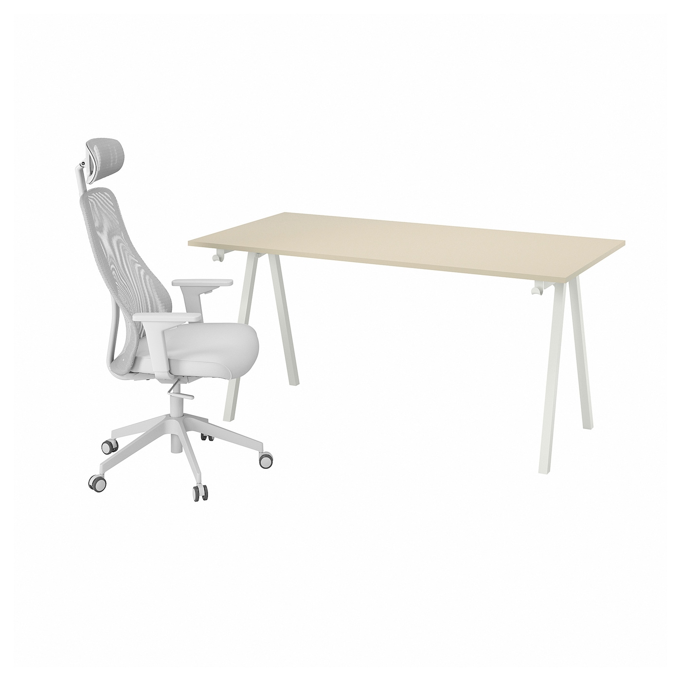 IKEA TROTTEN / MATCHSPEL biurko i krzesło, beżowy/biały jasnoszary