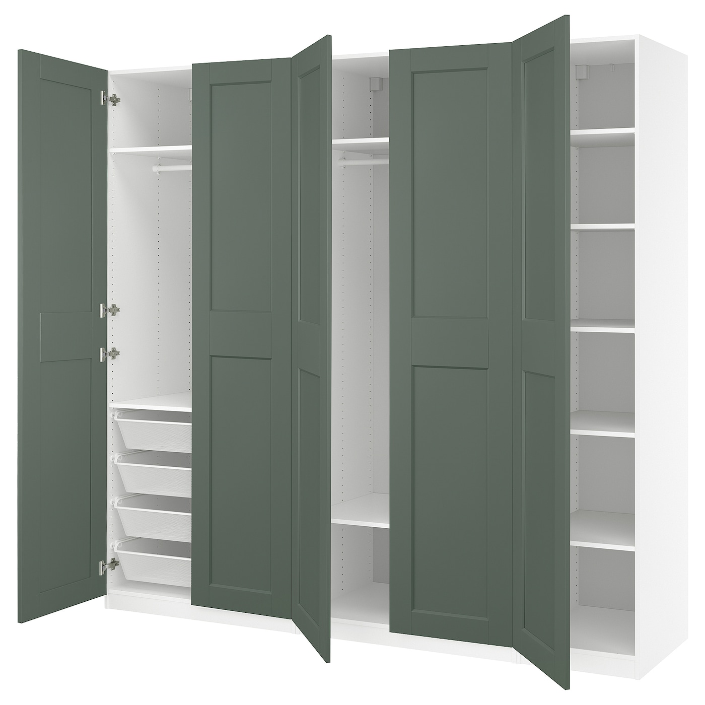 IKEA PAX / GRIMO kombinacja szafy, biały/szarozielony, 250x60x236 cm