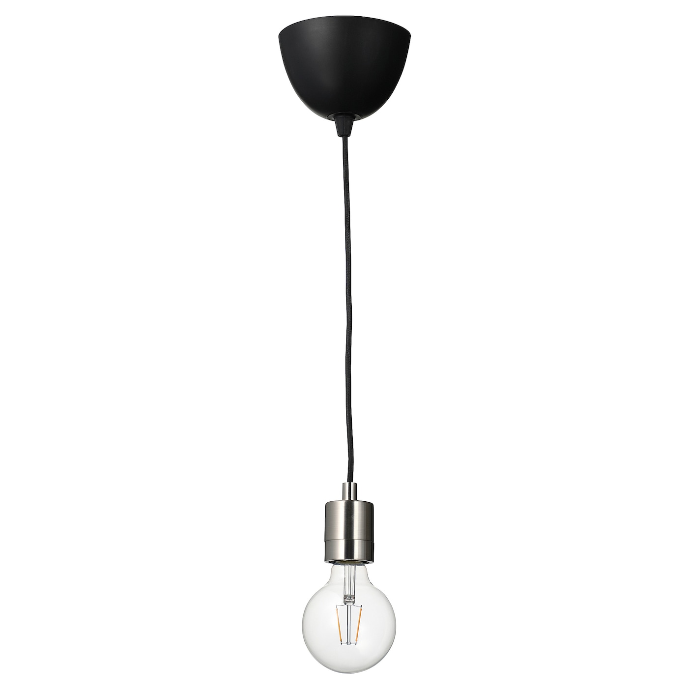 IKEA SKAFTET / LUNNOM lampa wisząca z żarówką, niklowano/kula przezroczysta