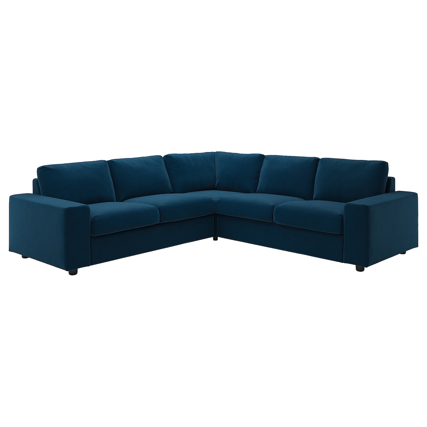 IKEA VIMLE sofa narożna 4-osobowa, z szerokimi podłokietnikami/Djuparp ciemnozielononiebieski, Wysokość z poduchami oparcia: 83 cm