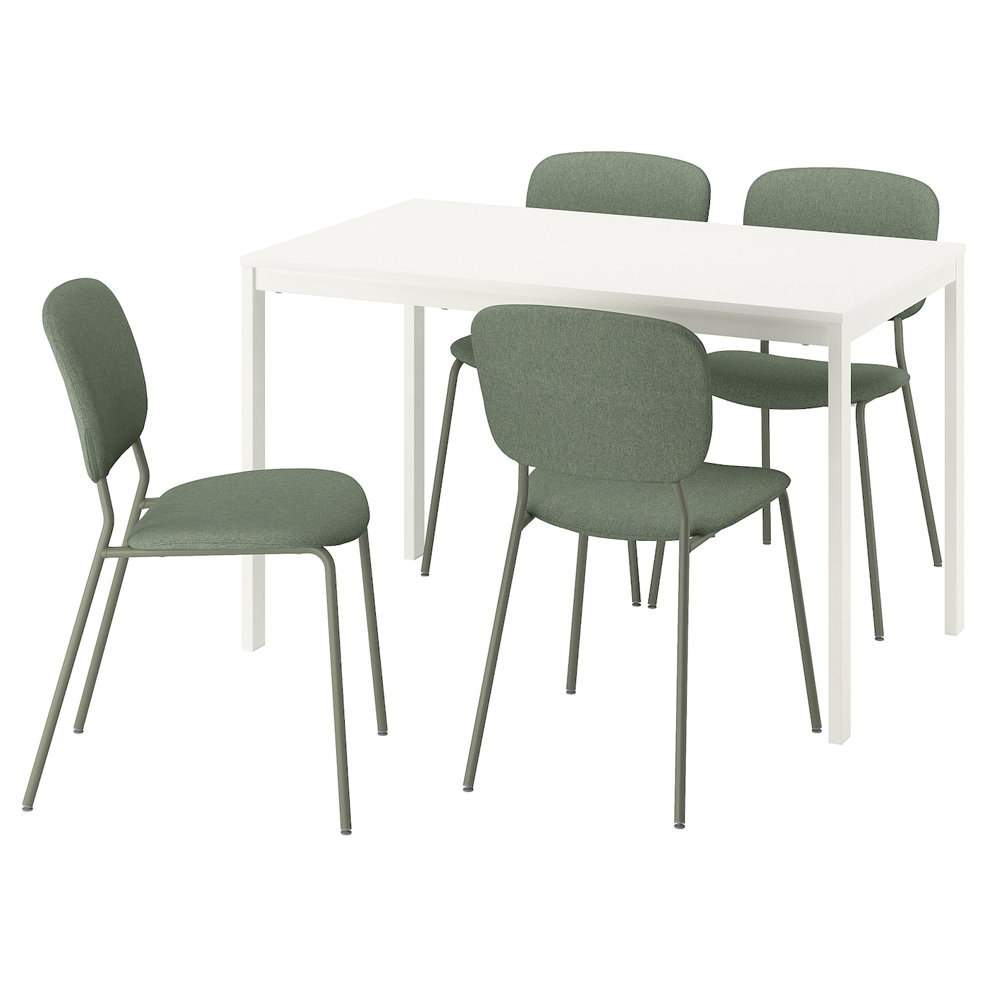 IKEA VIHALS / VIHALS stół i 4 krzesła, biały/zielony Tibbleby szarozielony, 120/180x74 cm