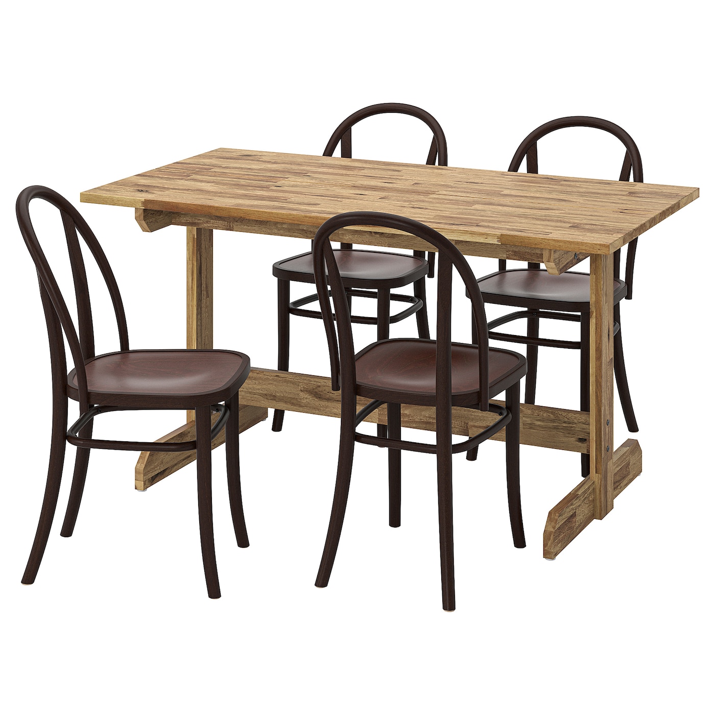 IKEA NACKANÄS / SKOGSBO stół i 4 krzesła, akacja/ciemnobrązowy, 140 cm