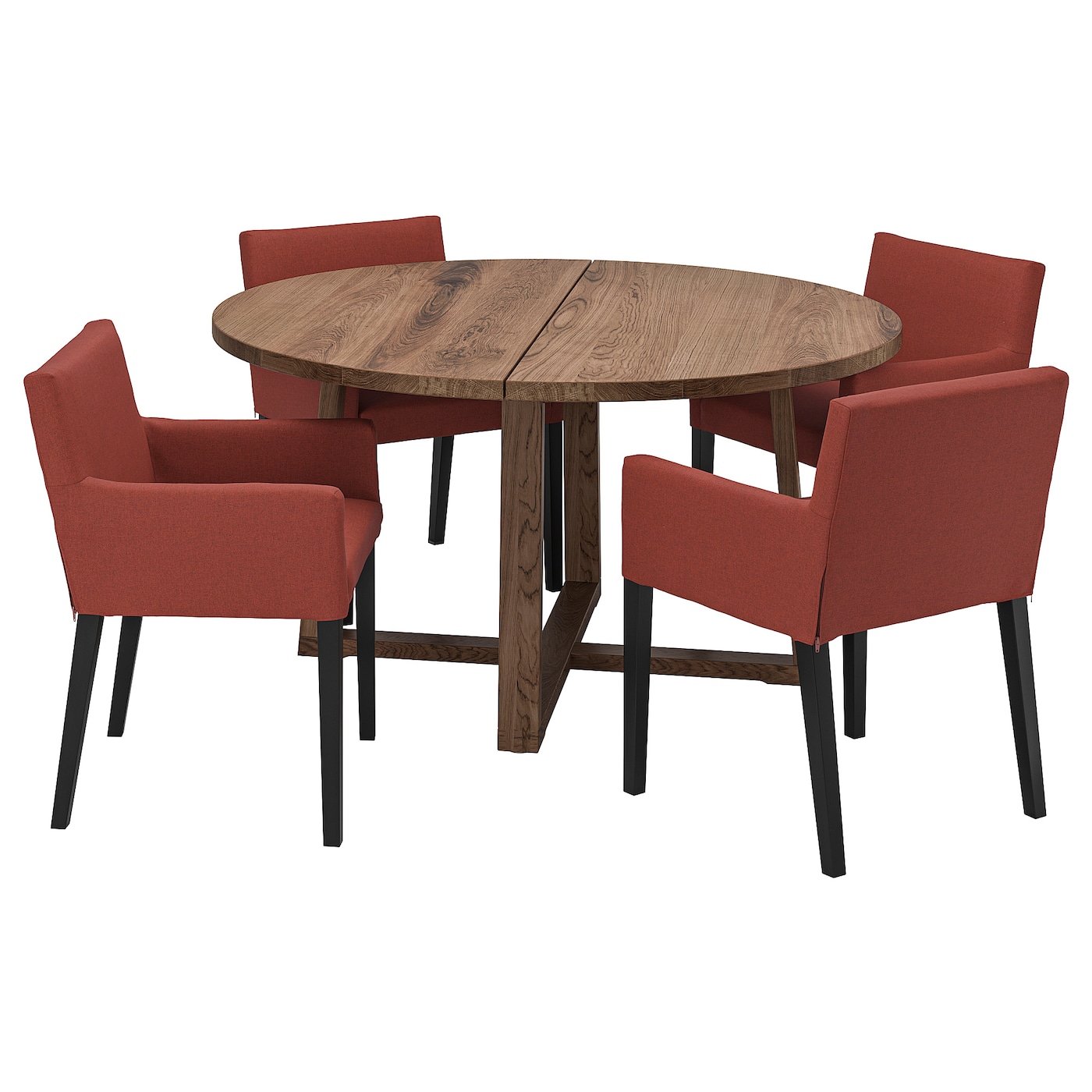 IKEA MÖRBYLÅNGA / MÅRENÄS stół + 4 krzesła z podłokietnikami, okl dęb czarny/Gunnared czerwonobrązowy, 145 cm