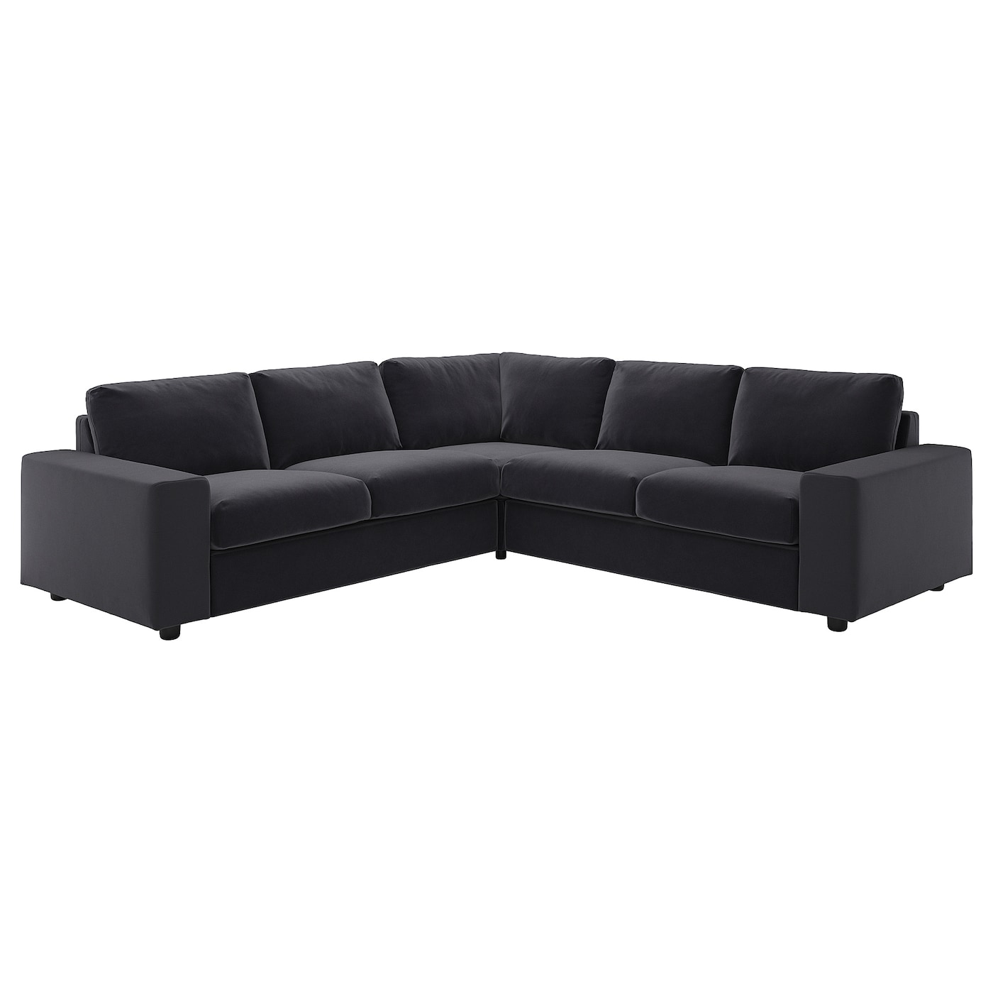 IKEA VIMLE sofa narożna 4-osobowa, z szerokimi podłokietnikami/Djuparp ciemnoszary, Wysokość z poduchami oparcia: 83 cm