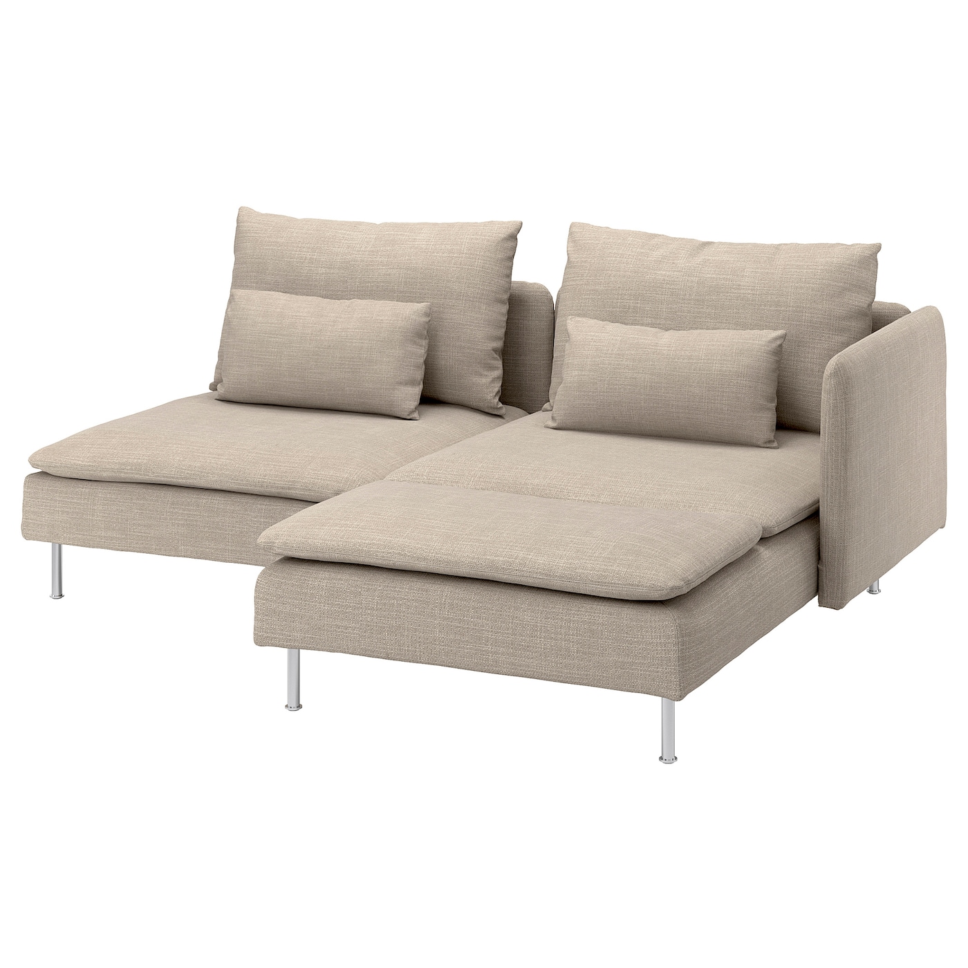 IKEA SÖDERHAMN sofa 2-osobowa, z szezlongiem z podłokietnikiem/Hillared beżowy, Wysokość z poduchami oparcia: 83 cm