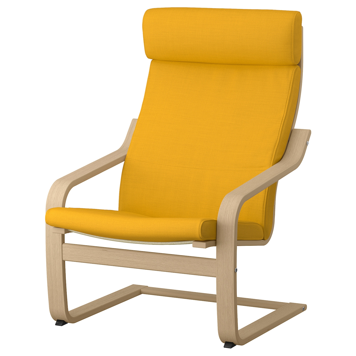 IKEA POÄNG fotel, okleina dębowa bejcowana na biało/Skiftebo żółty, Szerokość: 68 cm