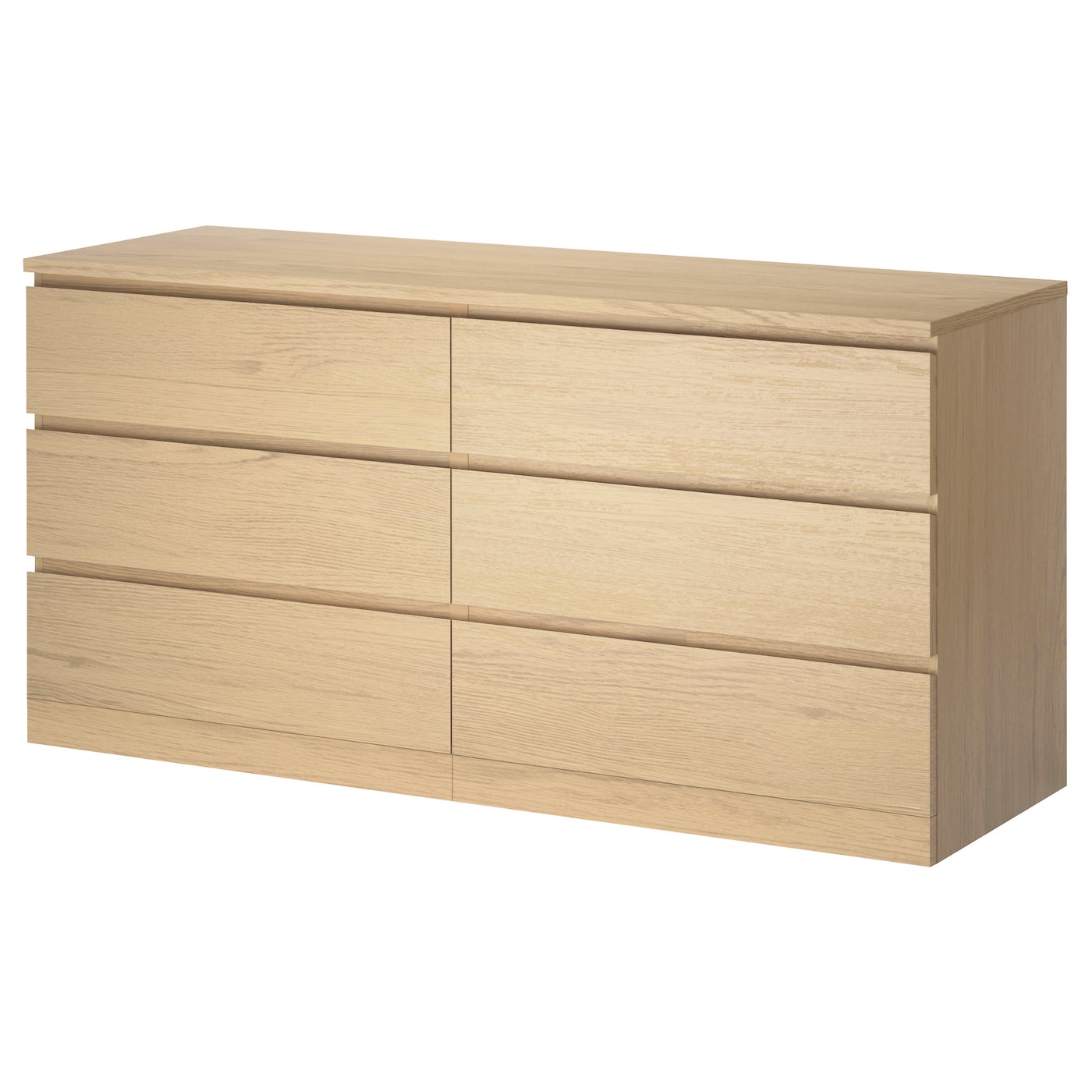 IKEA MALM komoda, 6 szuflad, okleina dębowa bejcowana na biało, 160x78 cm