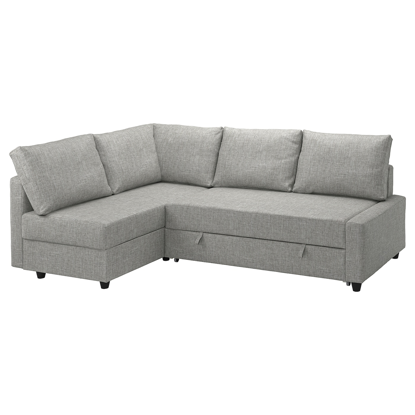 IKEA FRIHETEN narożnik z funkcją spania, z dodatkowymi poduchami oparcia/Faringe jasnoszary, Głębokość: 151 cm