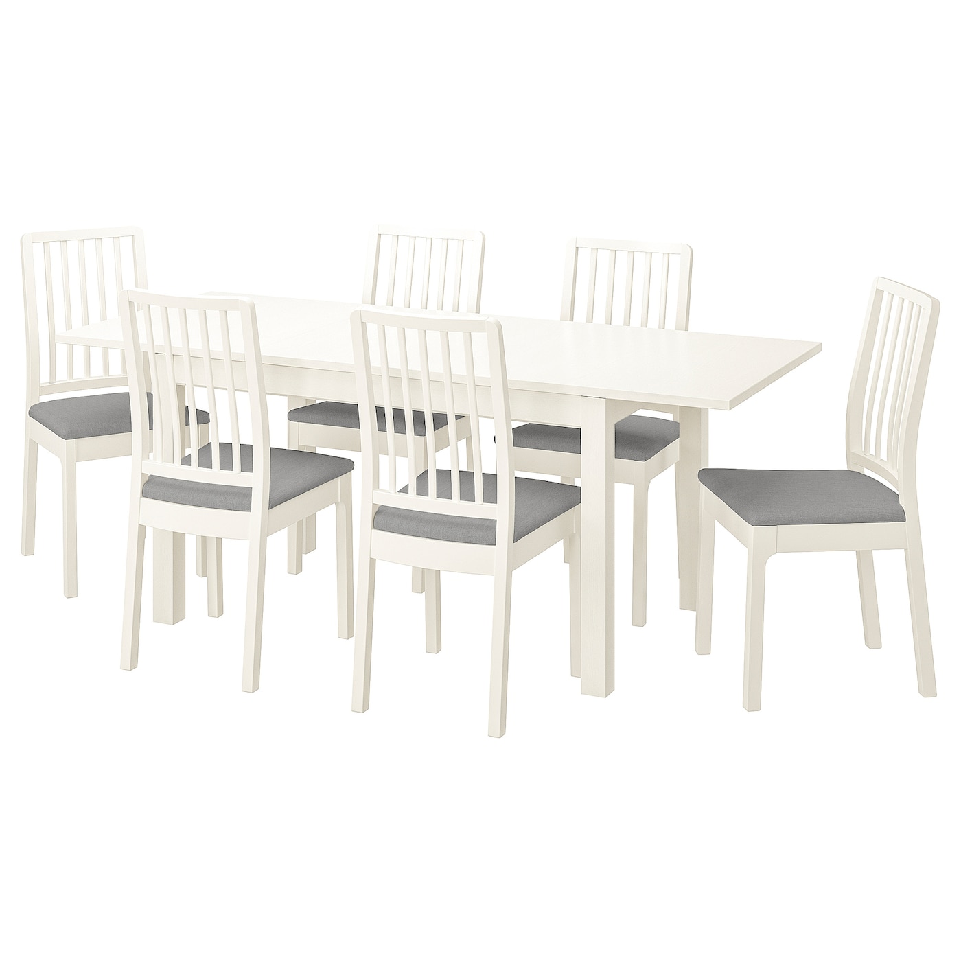 IKEA LANEBERG / EKEDALEN stół i 6 krzeseł, biały biały/Orrsta jasnoszary, 130/190x80 cm