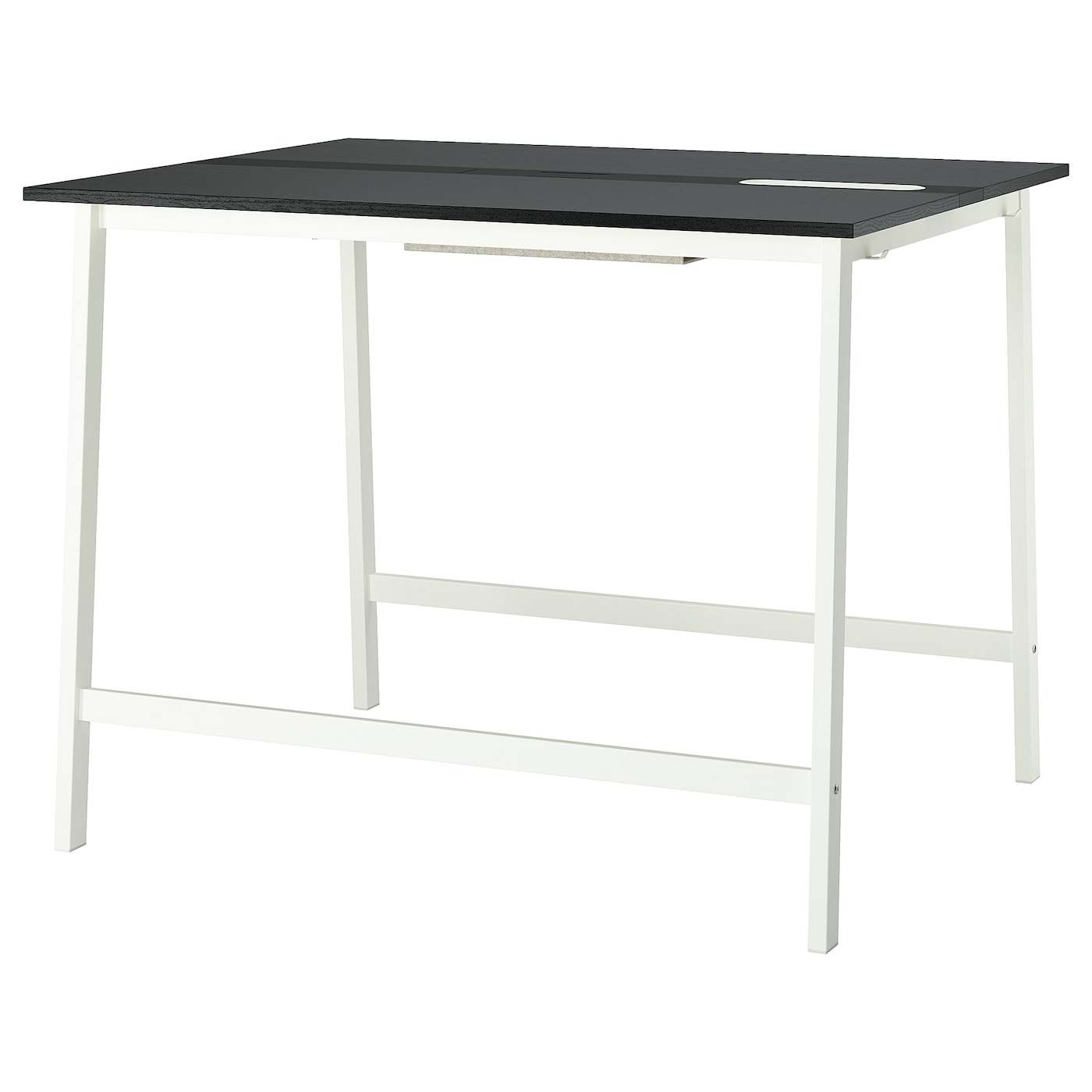 IKEA MITTZON stół konferencyjny, okl jesionowa bejcowana na czarno/czarny biały, 140x108x105 cm