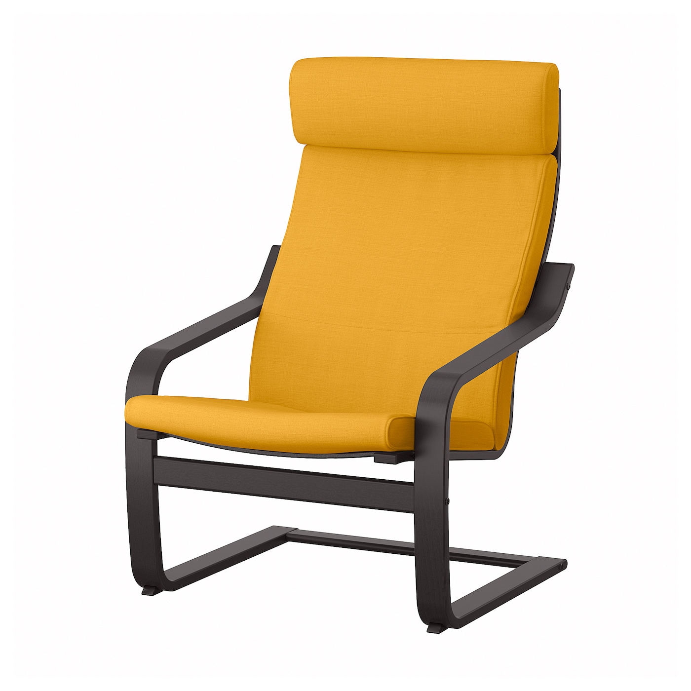 IKEA POÄNG fotel, czarnybrąz/Skiftebo żółty, Szerokość: 68 cm