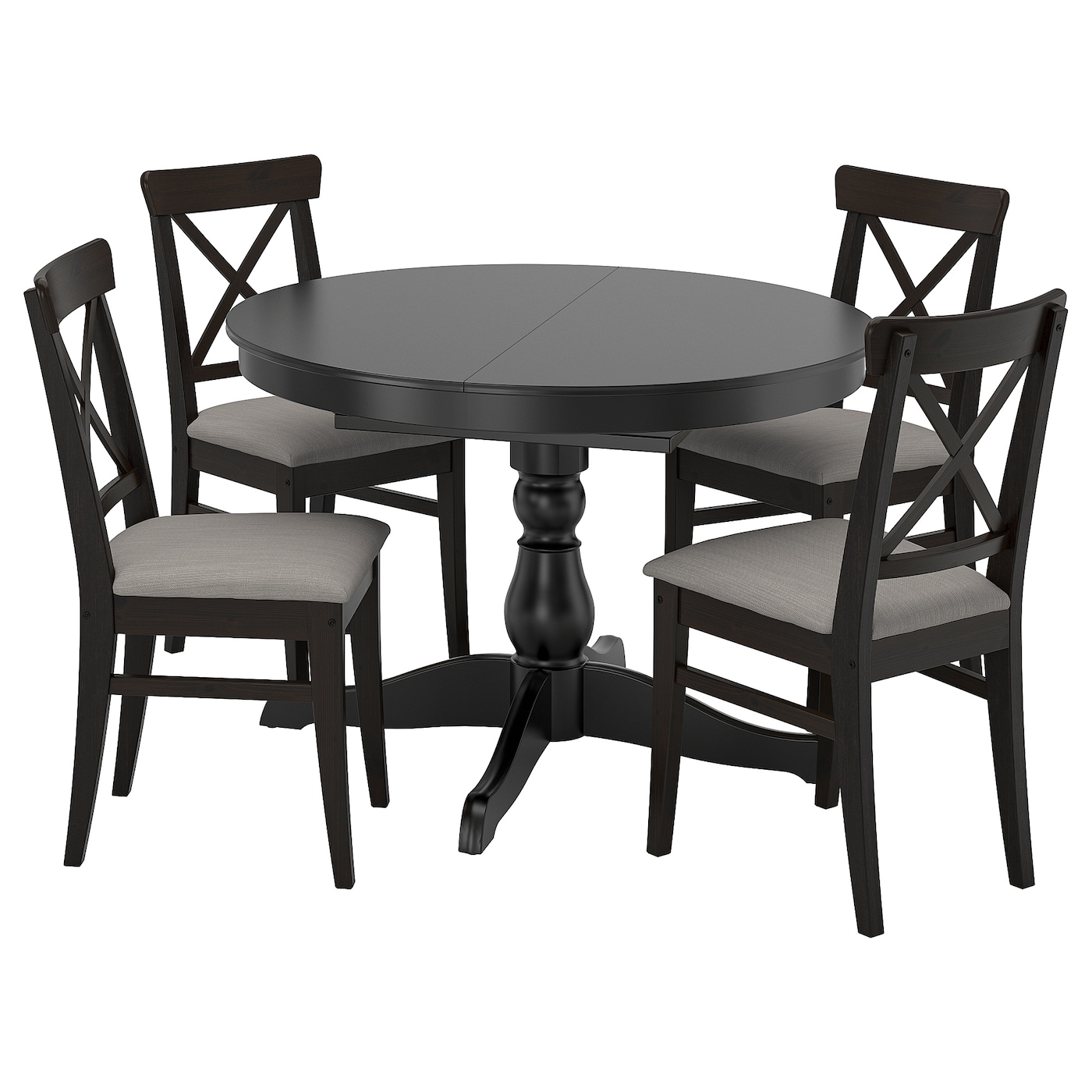 IKEA INGATORP / INGOLF stół i 4 krzesła, czarny/Nolhaga szary/beż, 110/155 cm