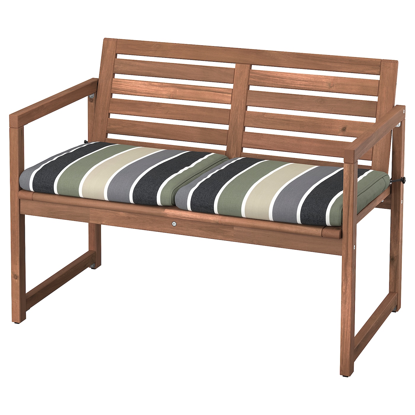 IKEA NÄMMARÖ ławka z oparciem, na zewnątrz, bejca jasnobrązowa/Frösön/Duvholmen wzór w paski, Szerokość: 106 cm